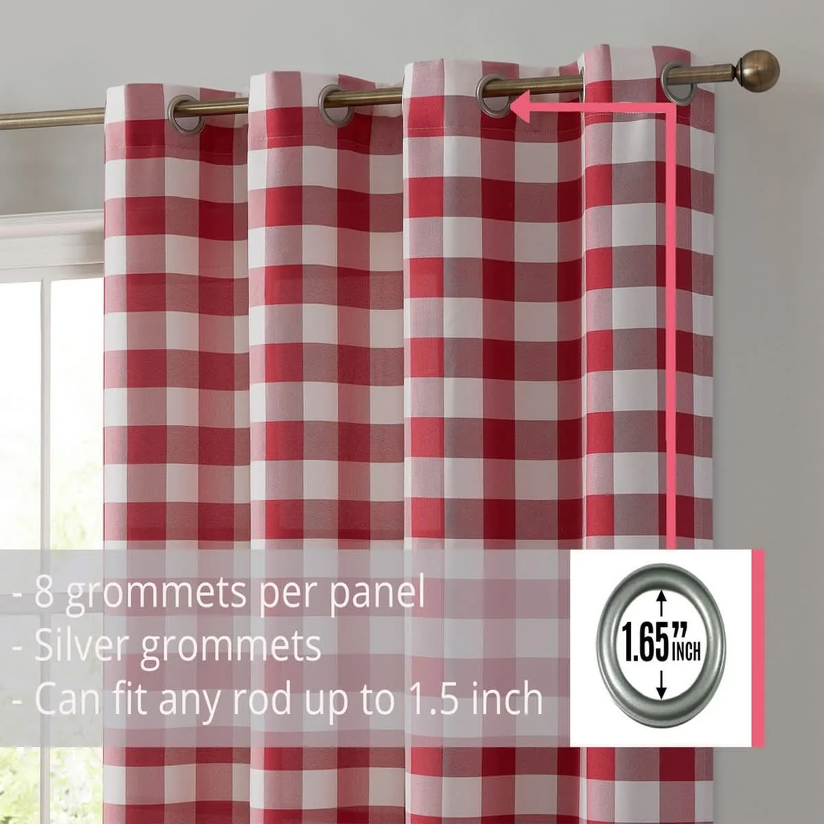 Thd Meadow Buffalo 100% Full Blackout Thermal Insulated Energy-Saving Grommet Curtain Panels (Set of 2) - Image 14