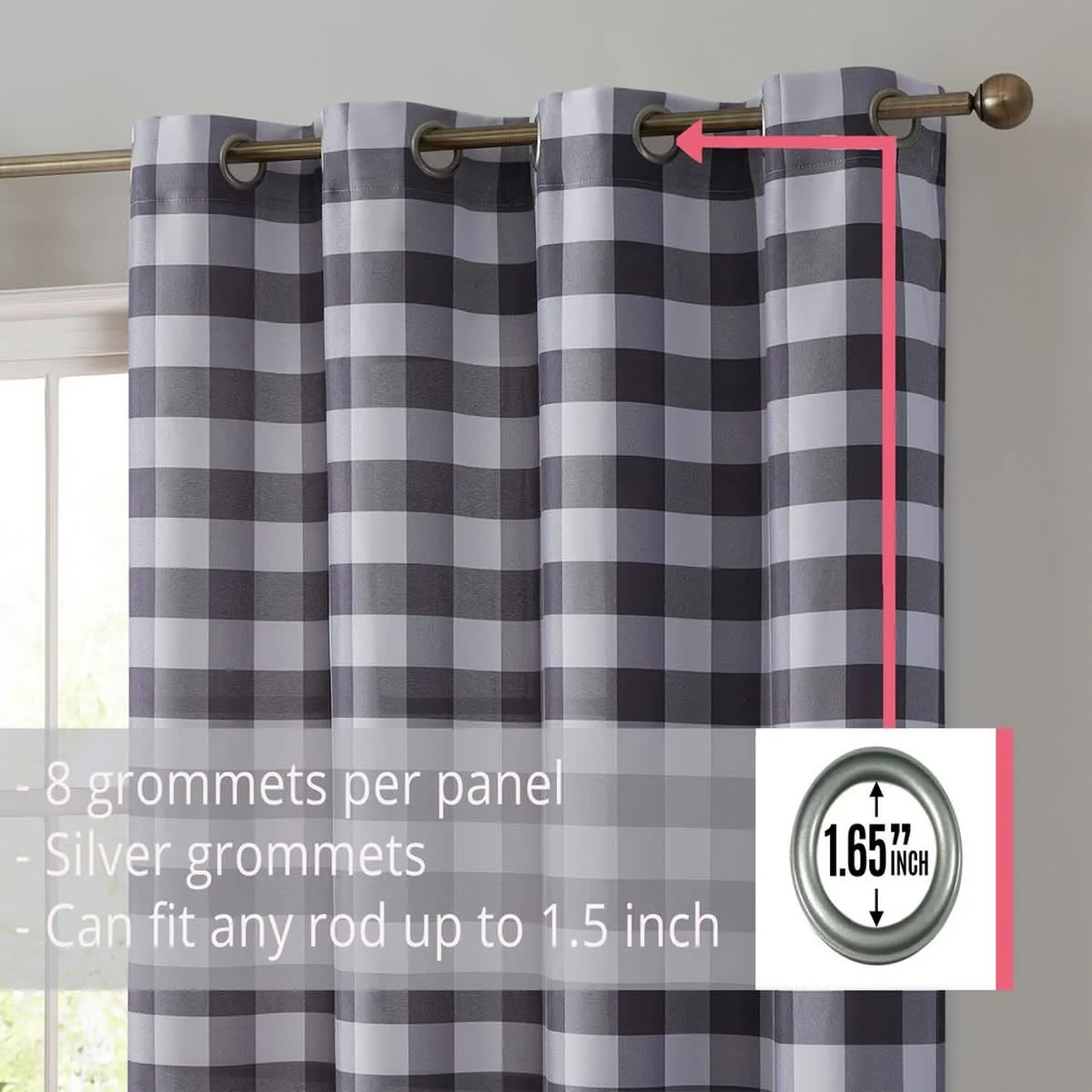 Thd Meadow Buffalo 100% Full Blackout Thermal Insulated Energy-Saving Grommet Curtain Panels (Set of 2) - Image 2