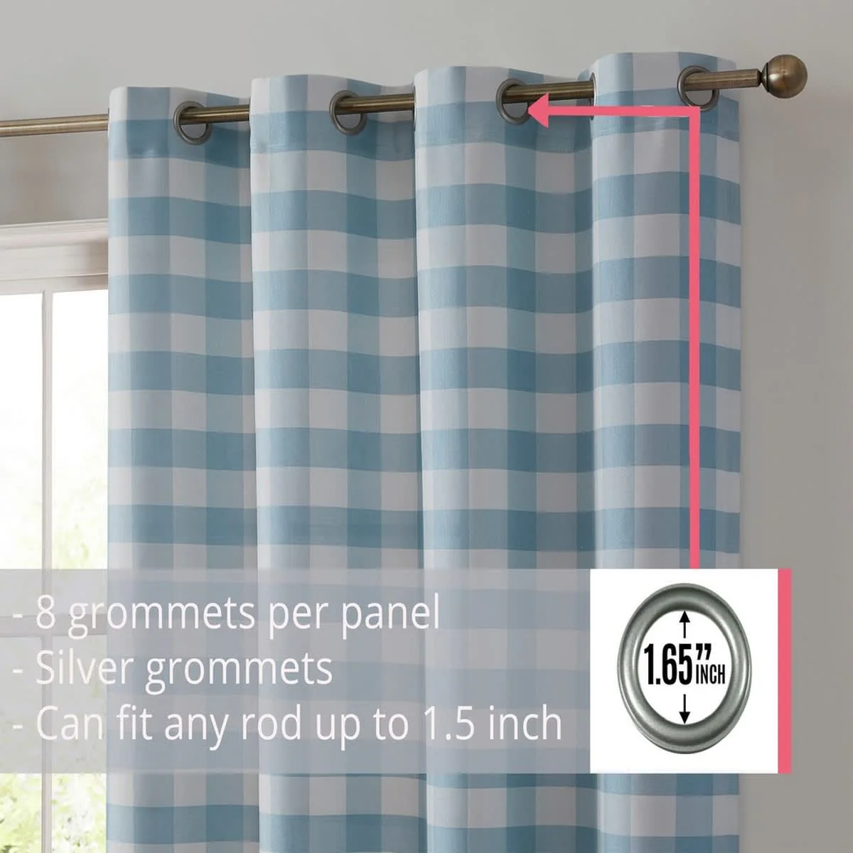 Thd Meadow Buffalo 100% Full Blackout Thermal Insulated Energy-Saving Grommet Curtain Panels (Set of 2) - Image 26