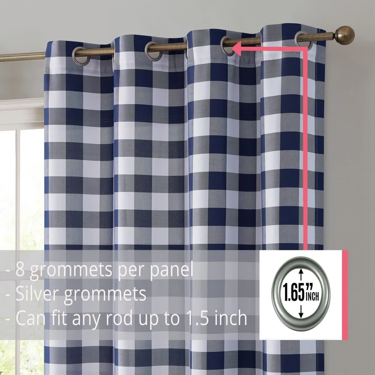 Thd Meadow Buffalo 100% Full Blackout Thermal Insulated Energy-Saving Grommet Curtain Panels (Set of 2) - Image 8
