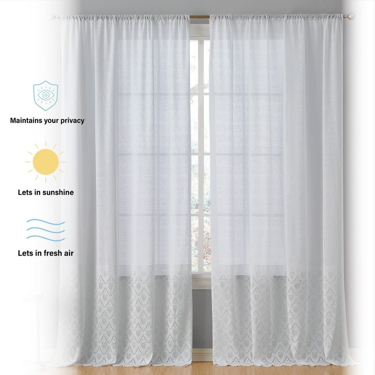 Thd Mona Macrame Lace Sheer Rod Pocket Window Treatment Curtain Panels - Set of 2 - Image 29