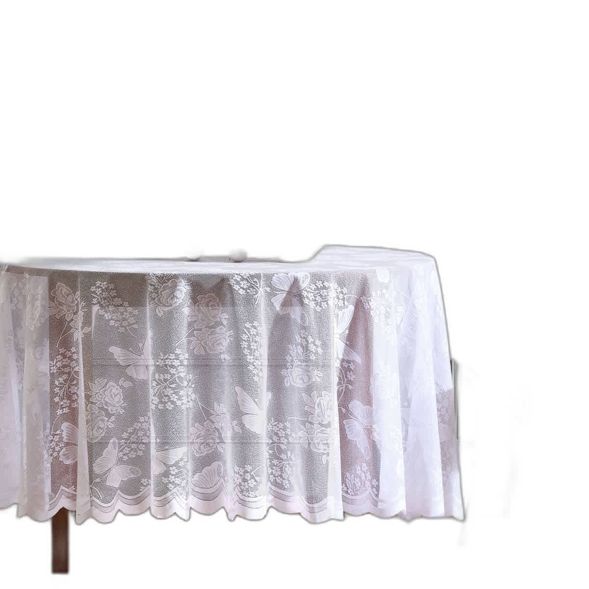 Thd Pixie Patterned Scalloped Floral Lace Fabric Tablecloth for Round or Rectangle Tables, Wrinkle Resistant