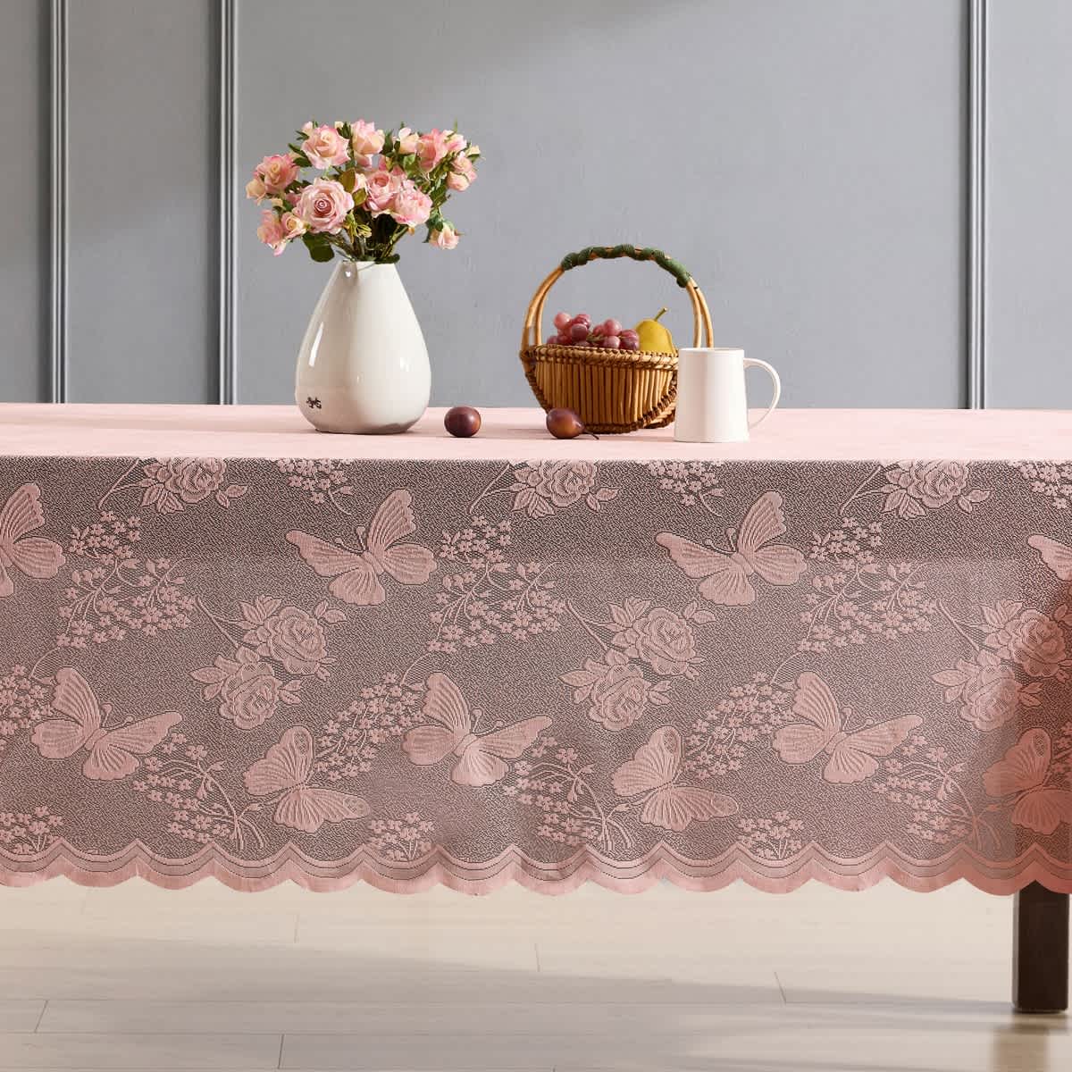 Thd Pixie Patterned Scalloped Floral Lace Fabric Tablecloth for Round or Rectangle Tables, Wrinkle Resistant - Image 5