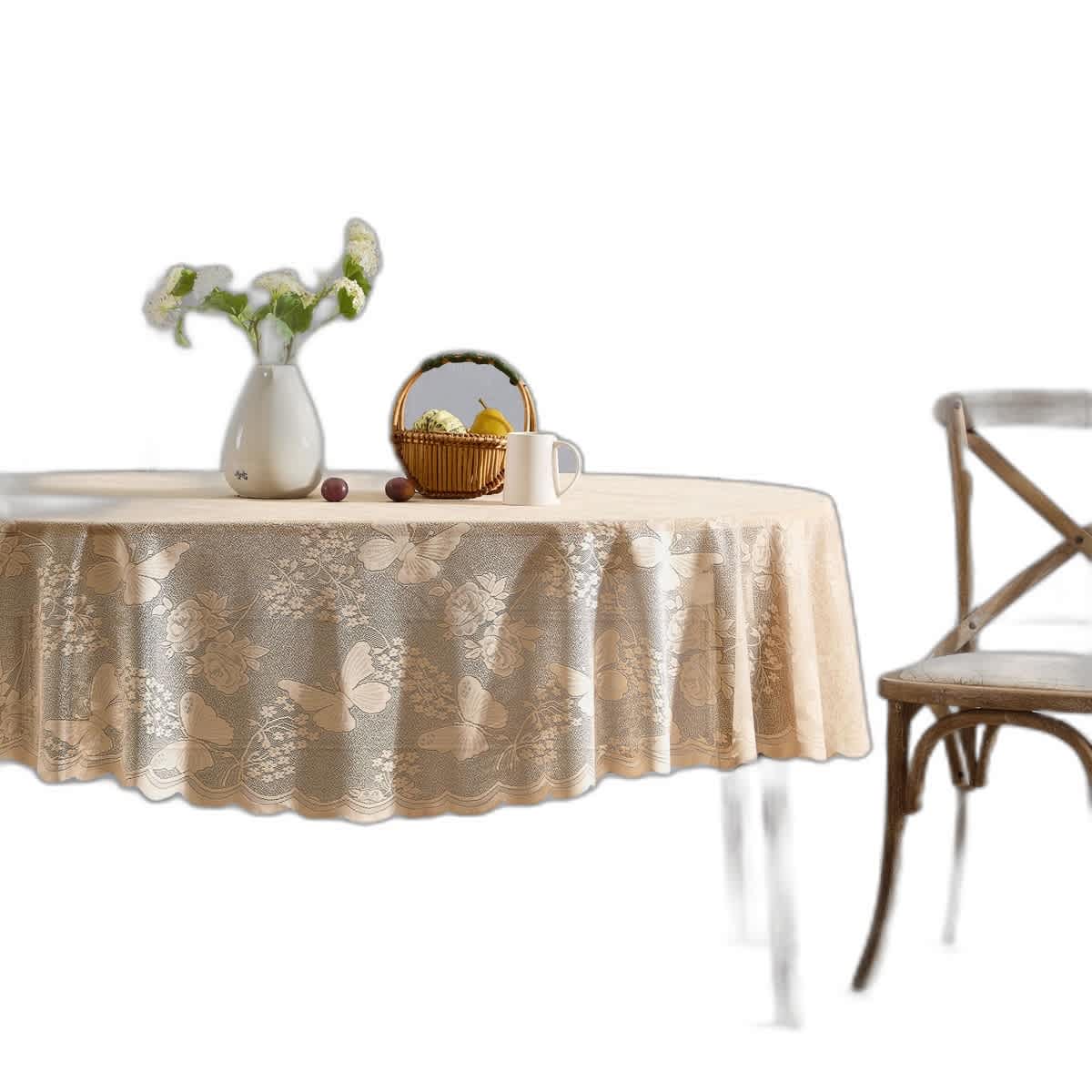 Thd Pixie Patterned Scalloped Floral Lace Fabric Tablecloth for Round or Rectangle Tables, Wrinkle Resistant - Image 7