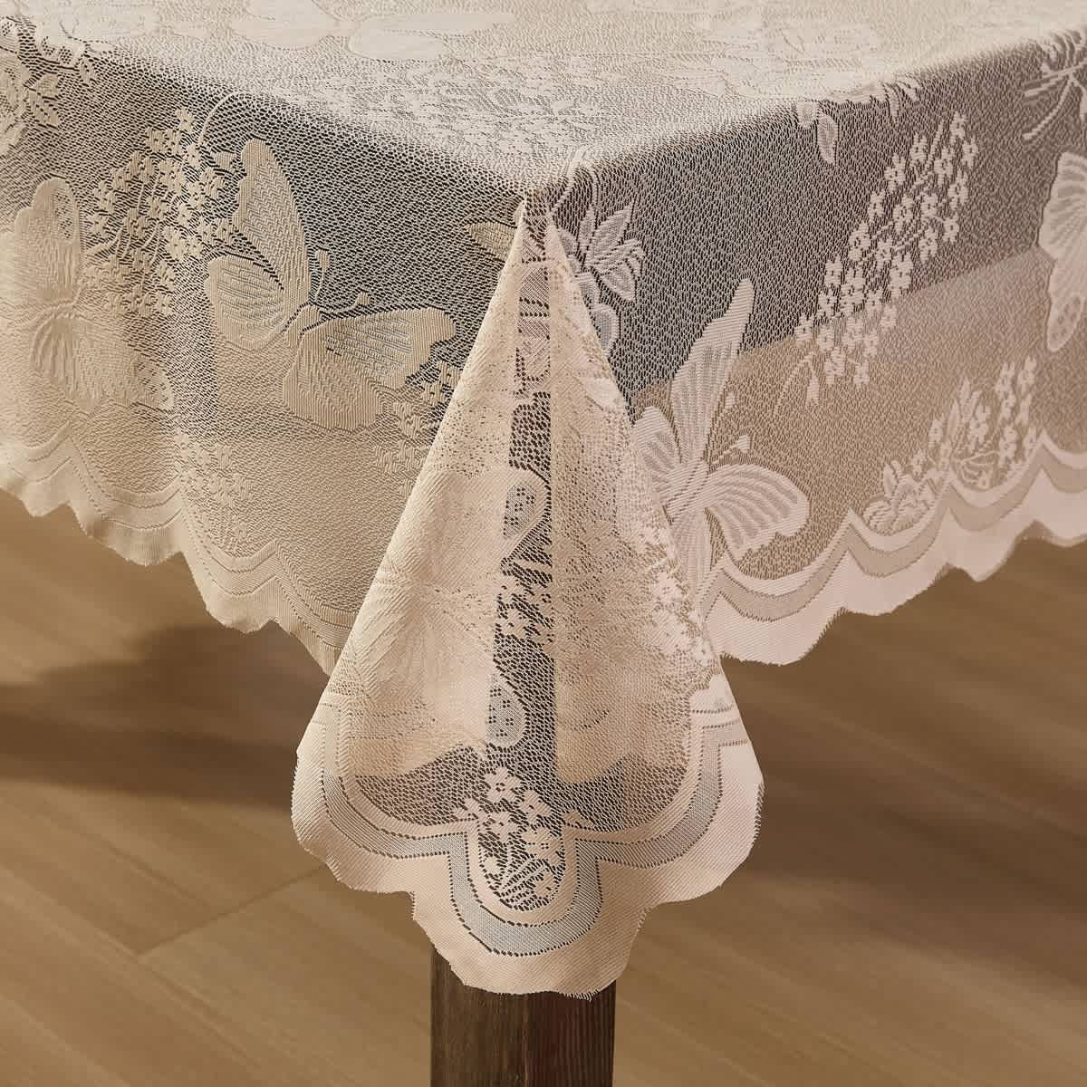 Thd Pixie Patterned Scalloped Floral Lace Fabric Tablecloth for Round or Rectangle Tables, Wrinkle Resistant - Image 9