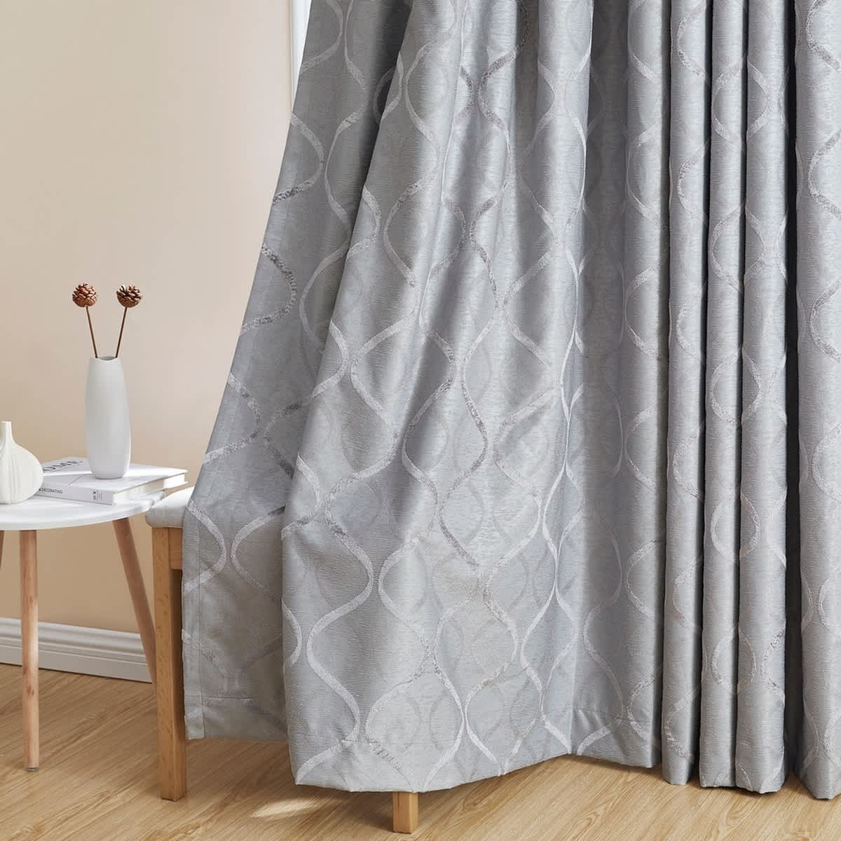 Thd Sally Flocked Lattice Geometric 100% Blackout Total Privacy Grommet Window Curtain Panels - Pair - Image 12