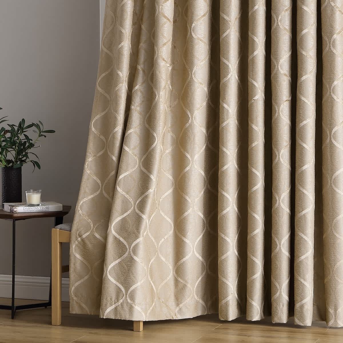 Thd Sally Flocked Lattice Geometric 100% Blackout Total Privacy Grommet Window Curtain Panels - Pair - Image 17