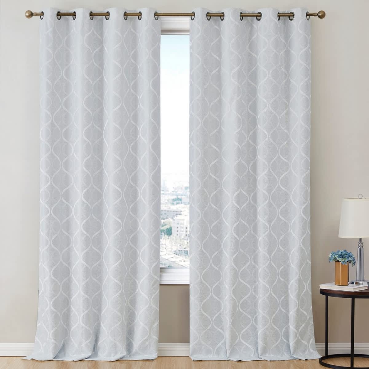 Thd Sally Flocked Lattice Geometric 100% Blackout Total Privacy Grommet Window Curtain Panels - Pair - Image 21