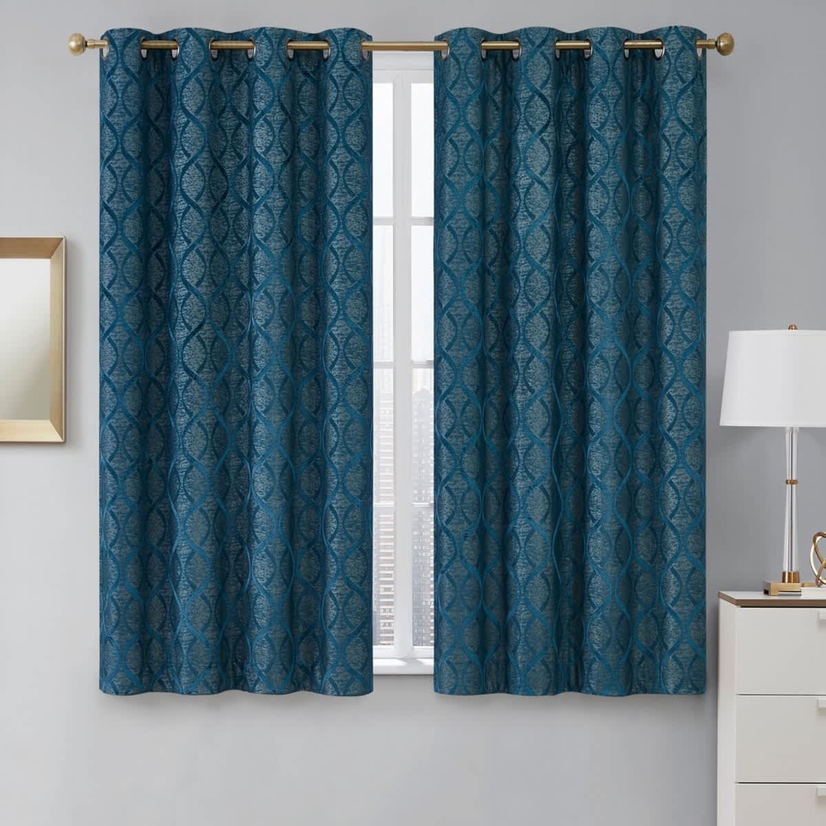 Thd Sally Flocked Lattice Geometric 100% Blackout Total Privacy Grommet Window Curtain Panels - Pair - Image 27