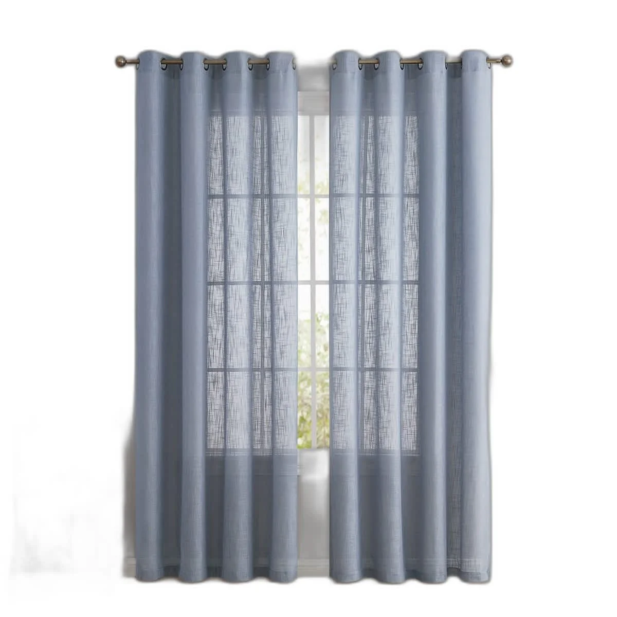 Thd Serena Faux Linen Textured Semi-Sheer Grommet Thick Curtain Panels (Set of 2)