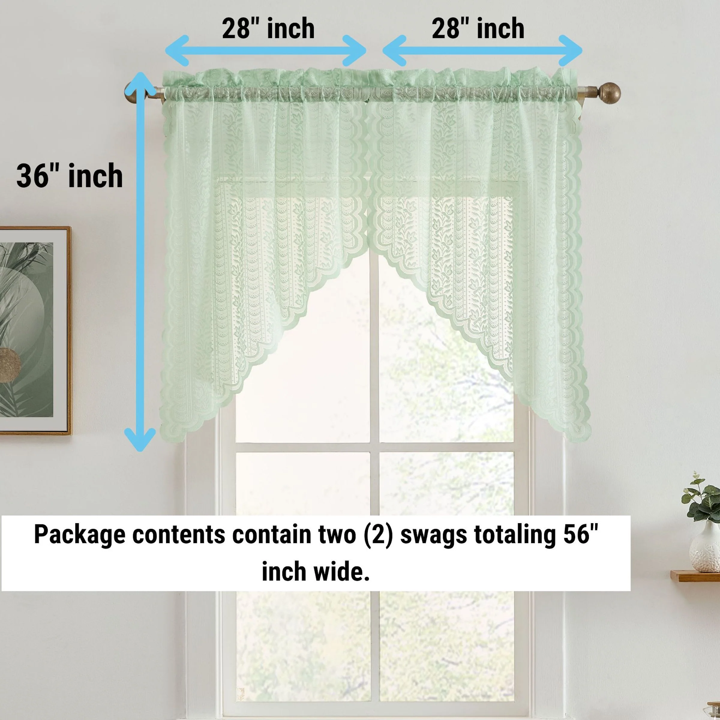 Thd Sofia Floral Rod Pocket Lace Semi Sheer Voile Short Cafe Tiers, Swag, or Valance for Small Windows - Image 2