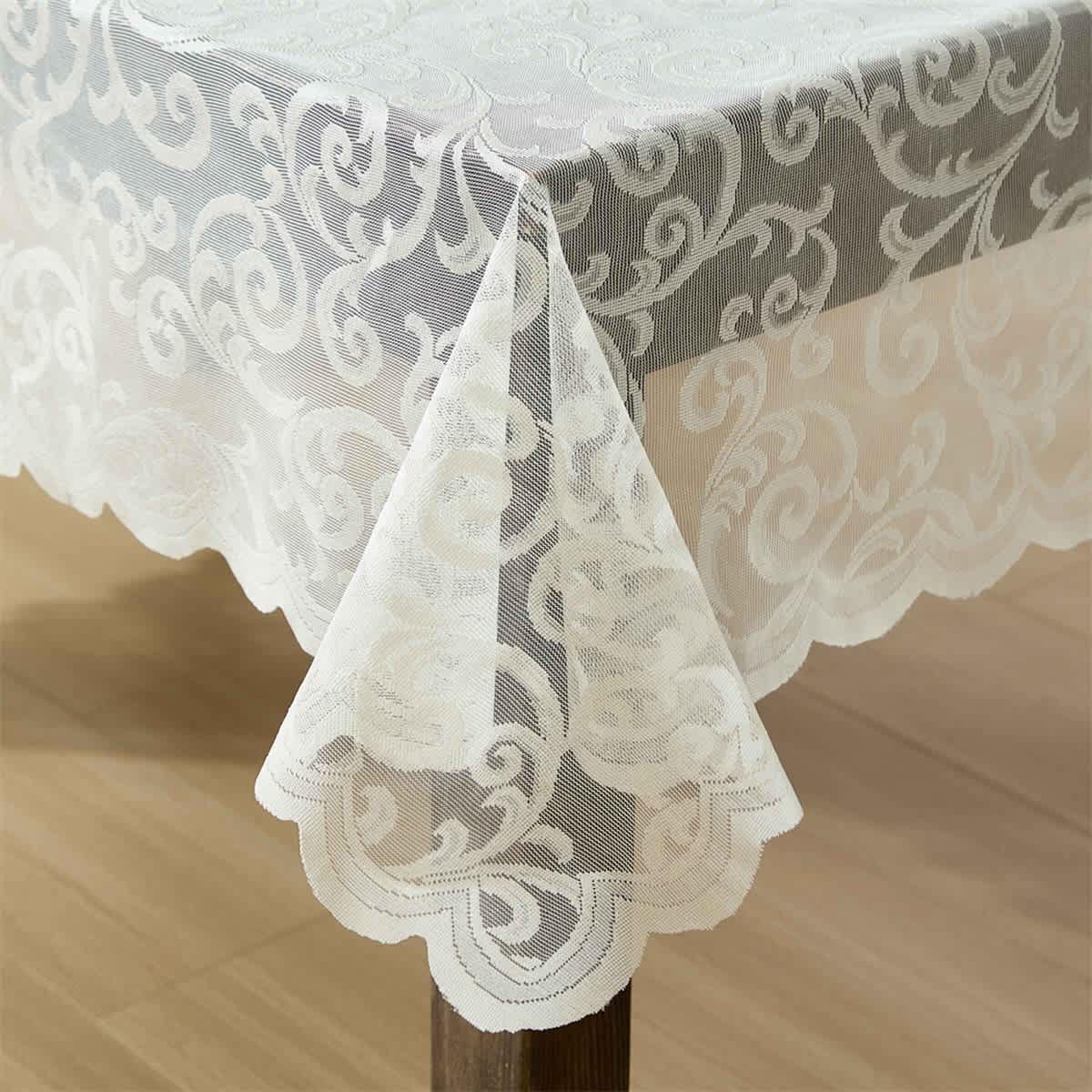 Thd Vines Patterned Scalloped Lace Fabric Tablecloth for Round or Rectangle Tables, Wrinkle Resistant - Image 3