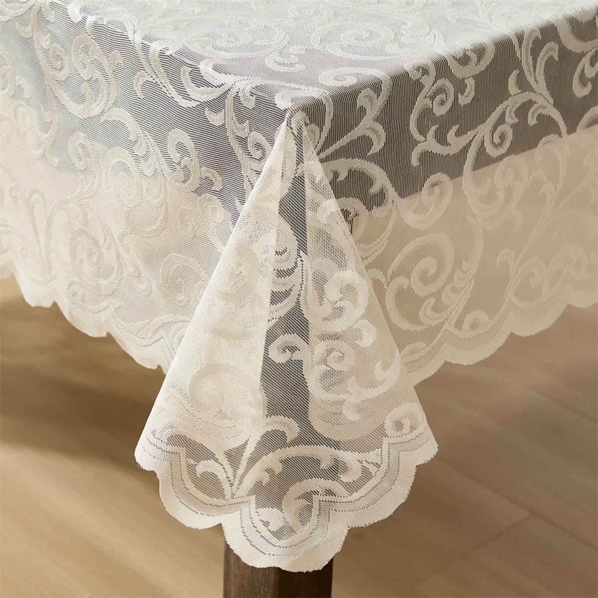 Thd Vines Patterned Scalloped Lace Fabric Tablecloth for Round or Rectangle Tables, Wrinkle Resistant - Image 7
