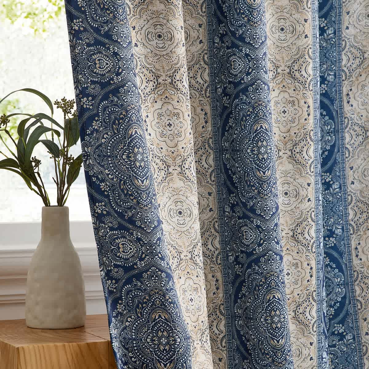 Thd Willy Boho Damask Striped Patterned Back Tab Rod Pocket Room Darkening Curtains, Set of 2 - Image 11