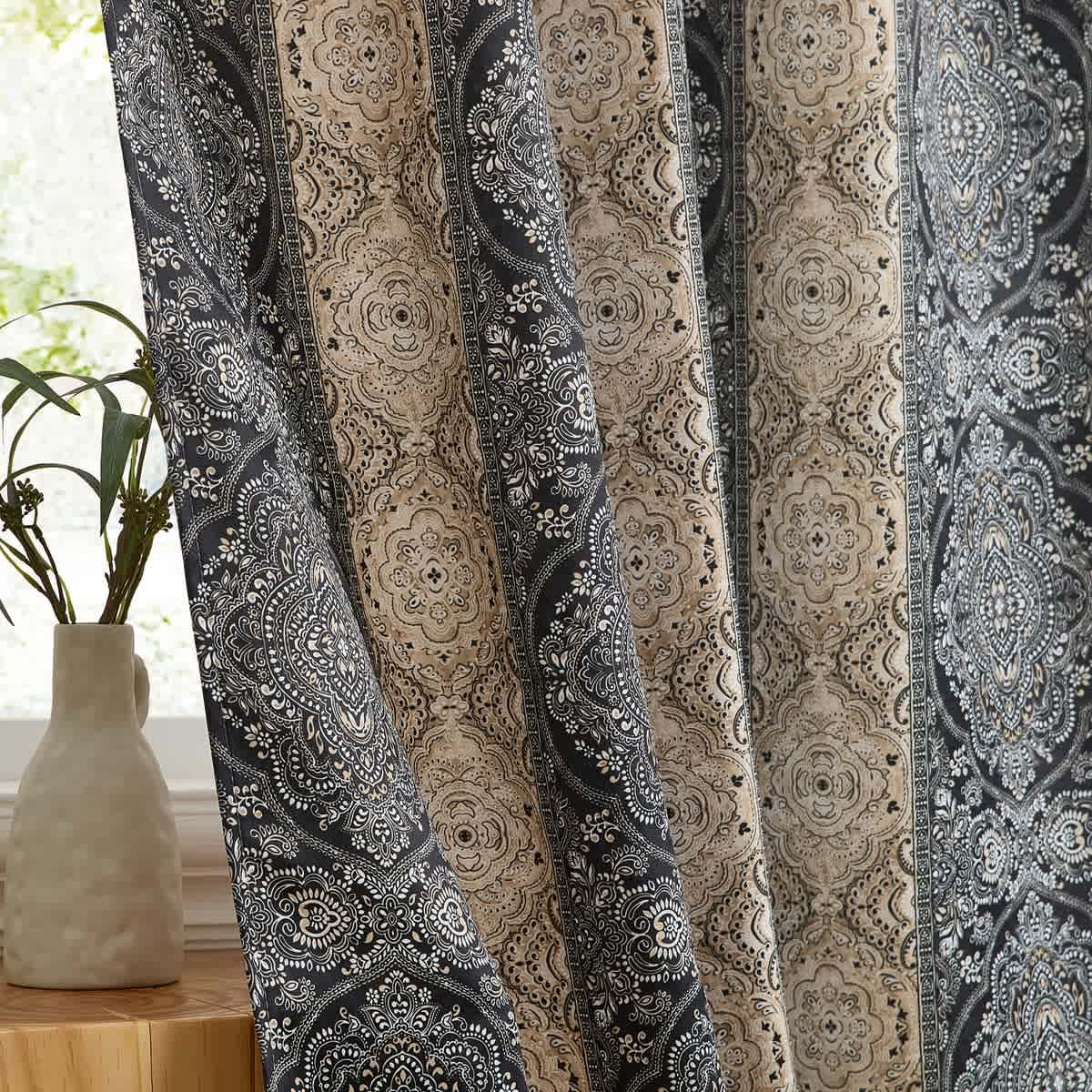 Thd Willy Boho Damask Striped Patterned Back Tab Rod Pocket Room Darkening Curtains, Set of 2 - Image 3