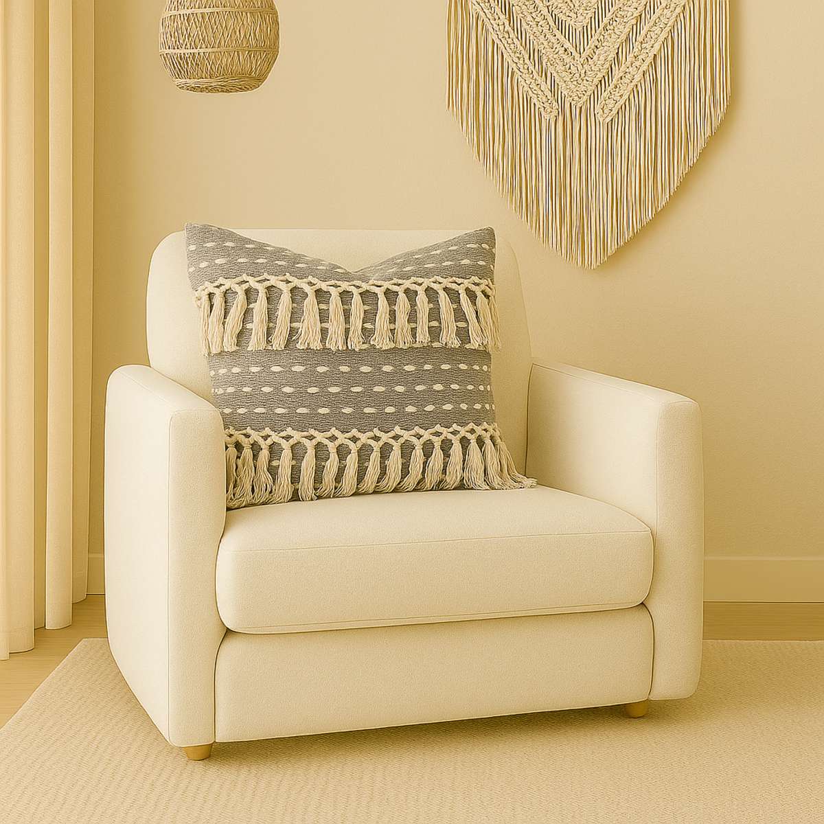 The Inspiring Home Handwoven Fringed Throw Pillow - Image 4