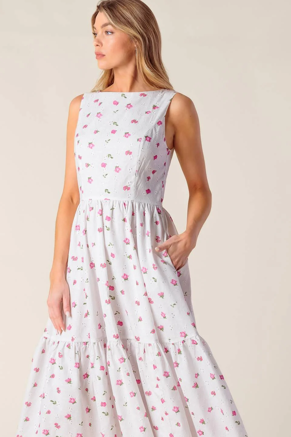 Thena Garden Party Woven Eyelet Midi Dress - Image 4