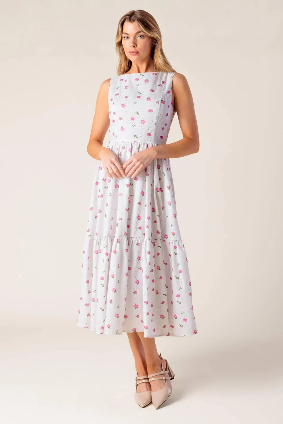Thena Garden Party Woven Eyelet Midi Dress - Image 6