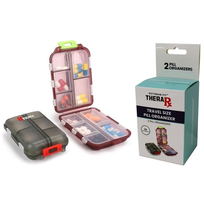 TheraRx Portable Pill Case Weekly Travel Pill Organizer Pocket Size Pill Box Dispenser for Purse Vitamins Fish Oil Compartments Container Medicine Box