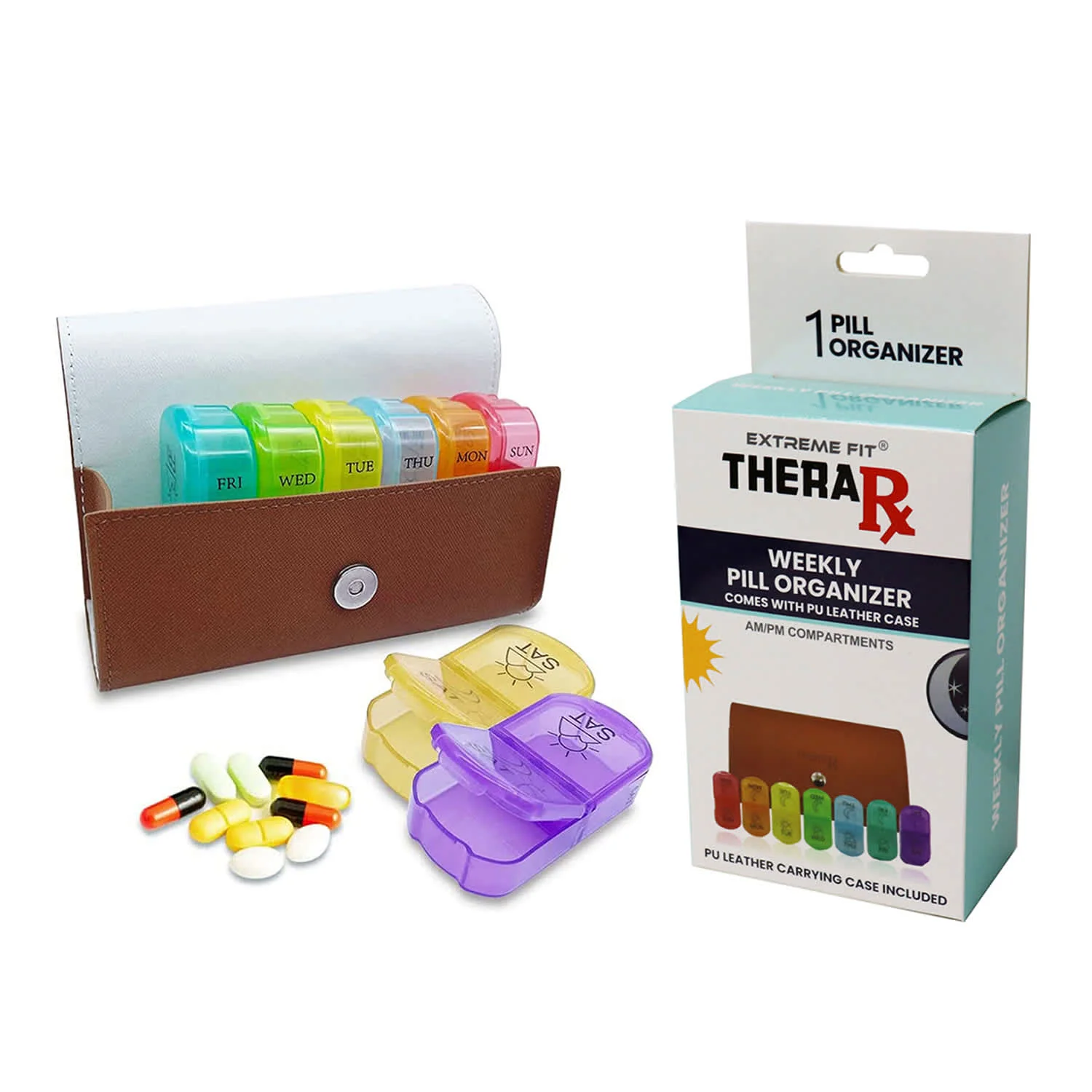 TheraRx Weekly Pill Organizer 2 Times a Day,AM PM Large Daily Pill Box Medicine Organizer with PU Leather Case for Travel ,7 Day Pill Container for Vitamin Fish Oils Supplements