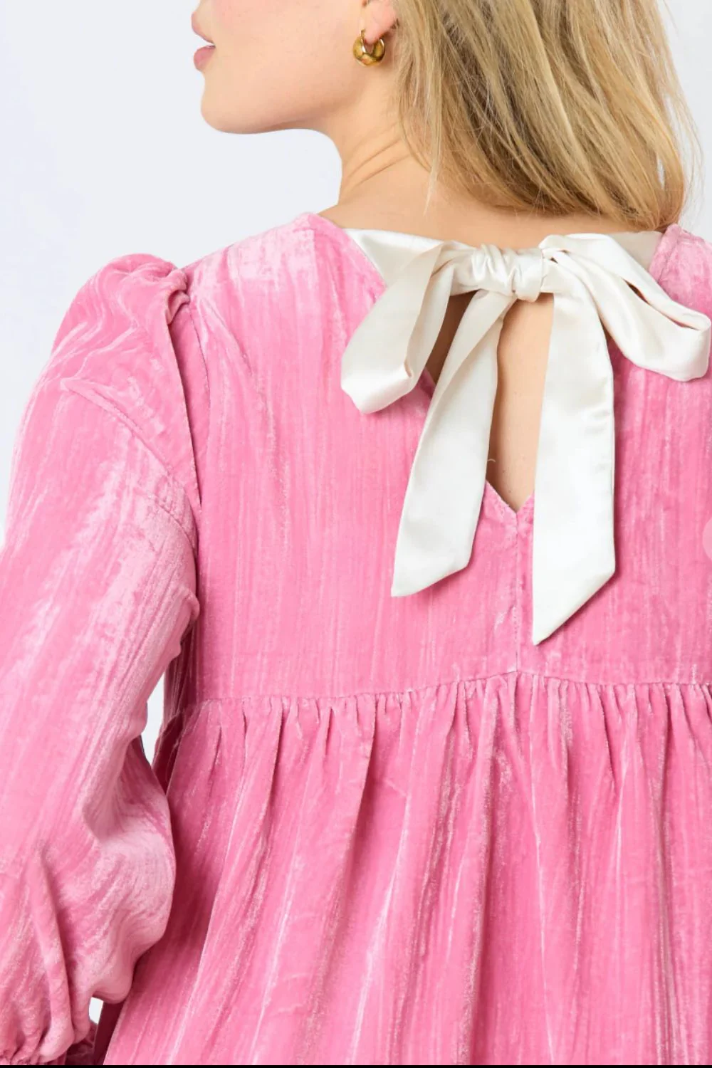 Tied Round Neck Flounce Sleeve Mini Dress - Image 3