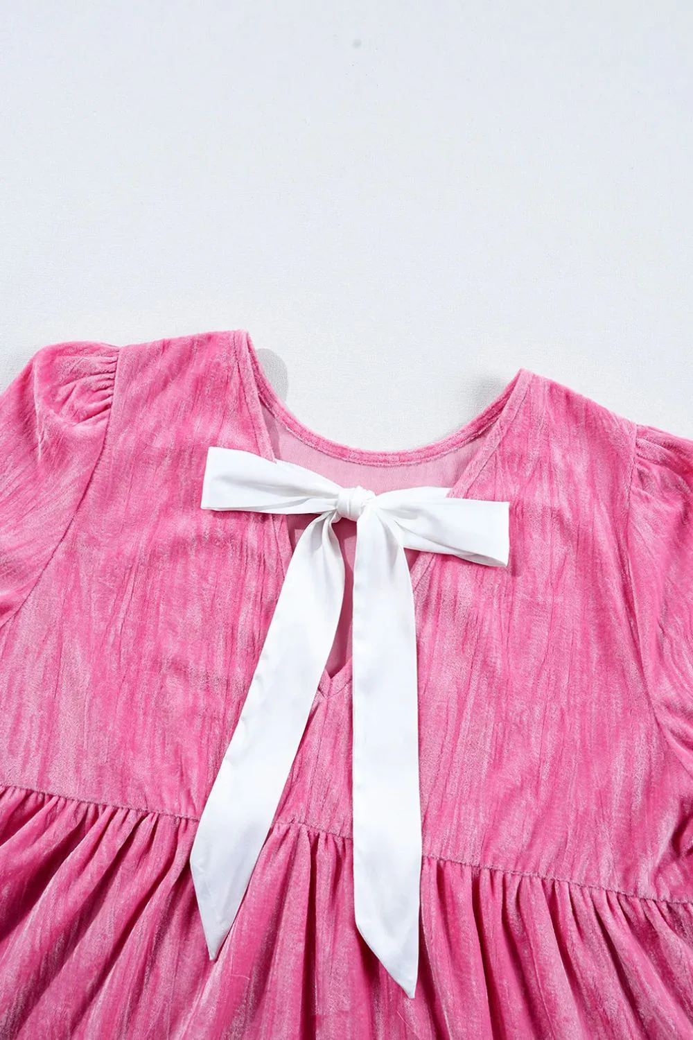 Tied Round Neck Flounce Sleeve Mini Dress - Image 8