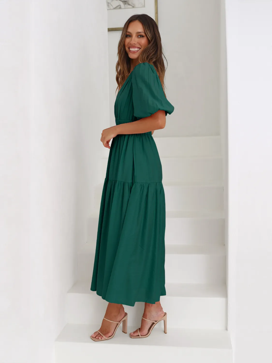 Tiered Surplice Half Sleeve Midi Dress - Image 10