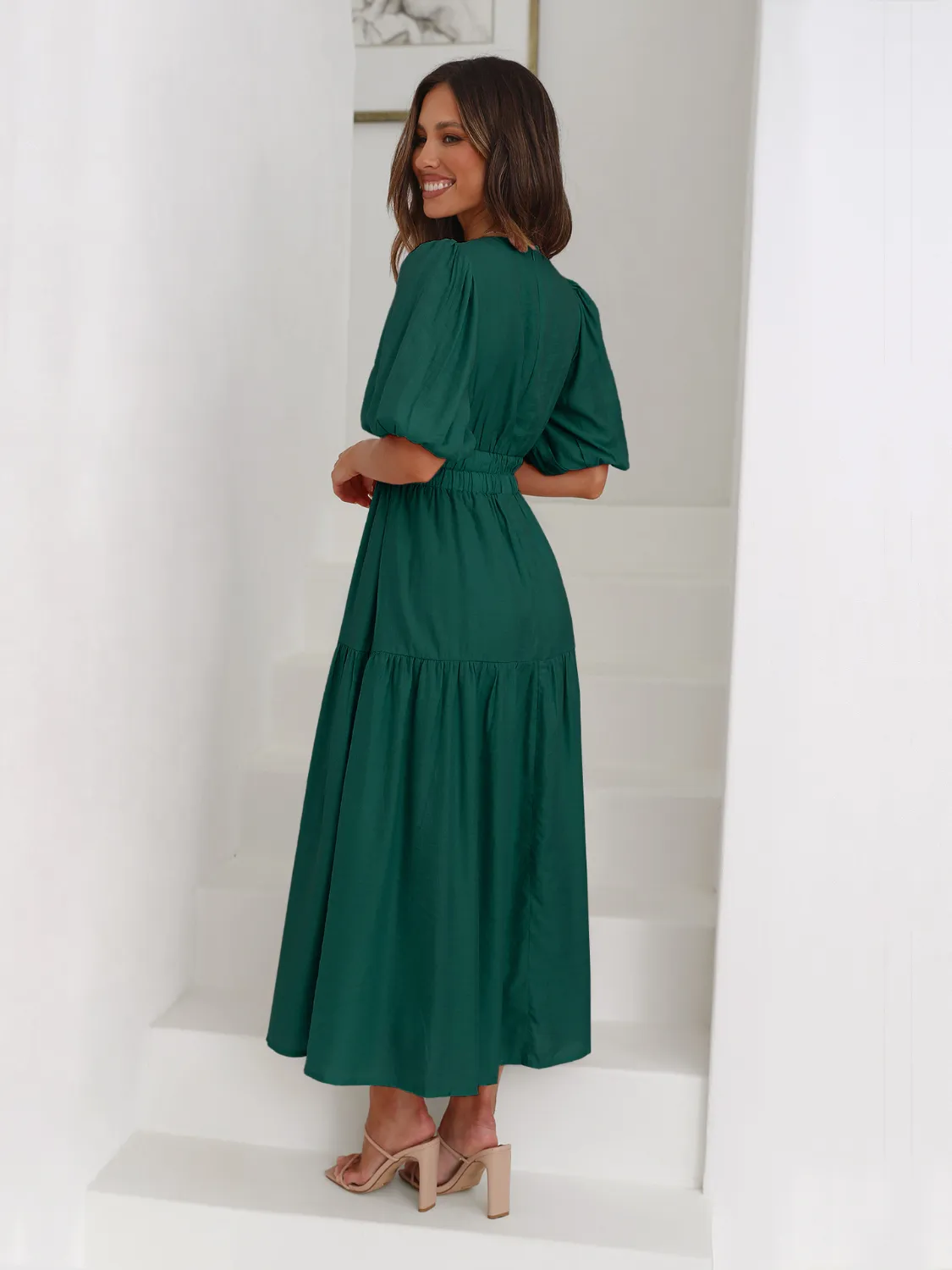 Tiered Surplice Half Sleeve Midi Dress - Image 11