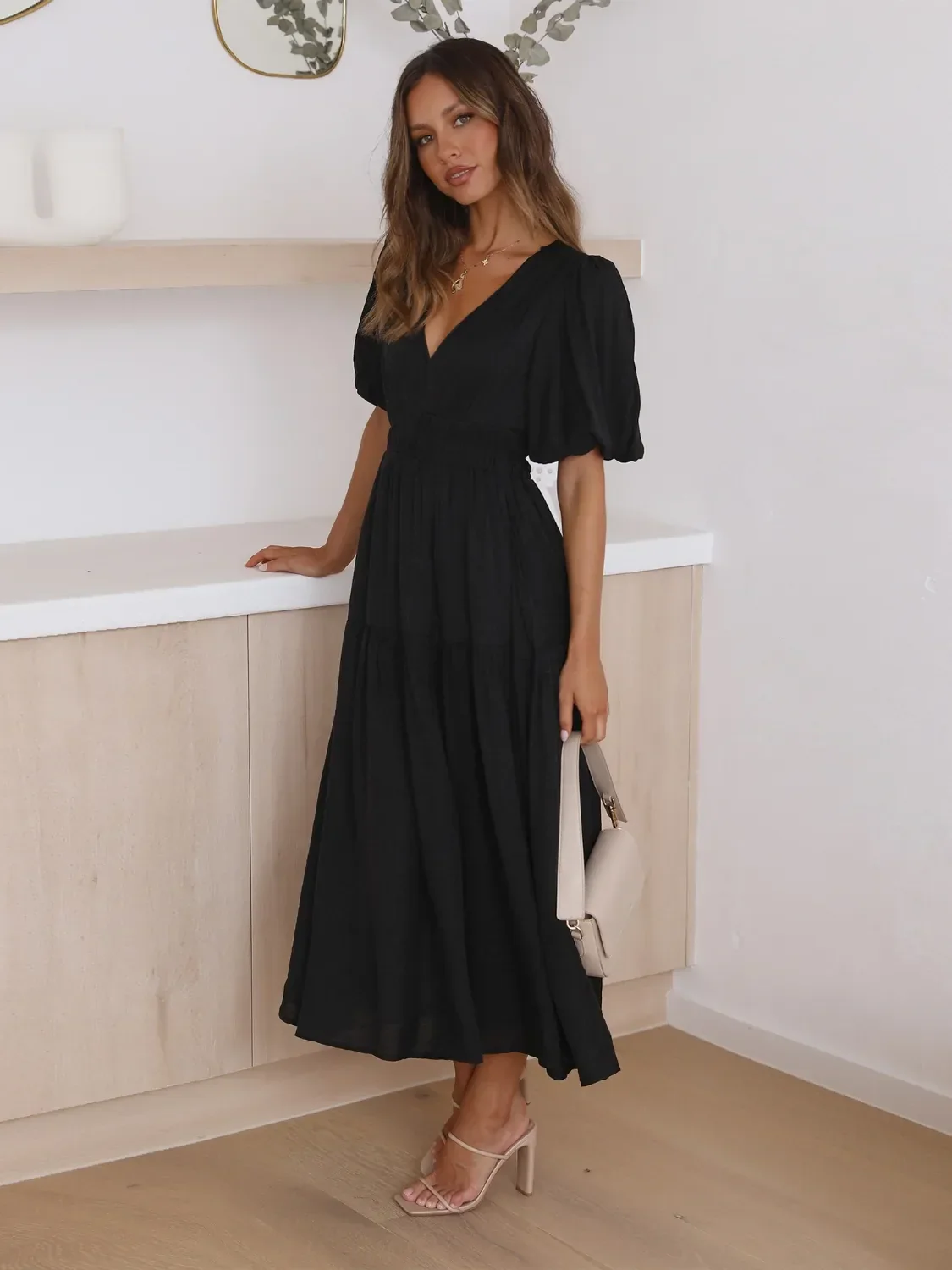 Tiered Surplice Half Sleeve Midi Dress - Image 14