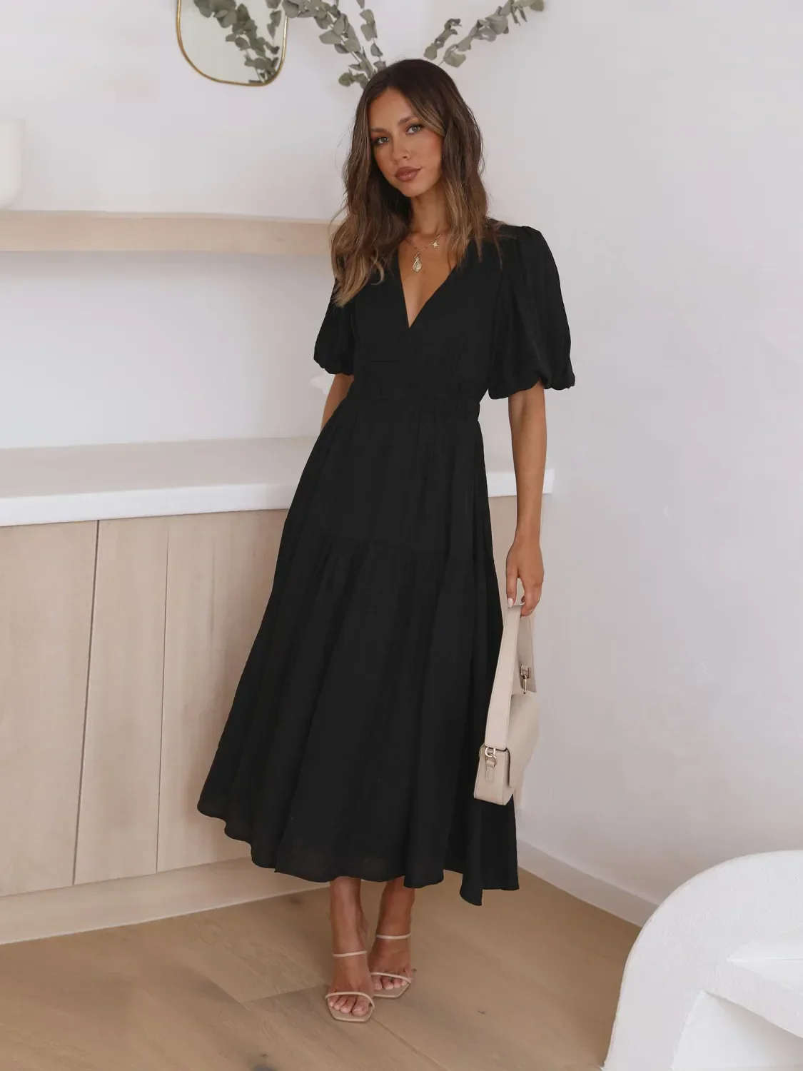 Tiered Surplice Half Sleeve Midi Dress - Image 15