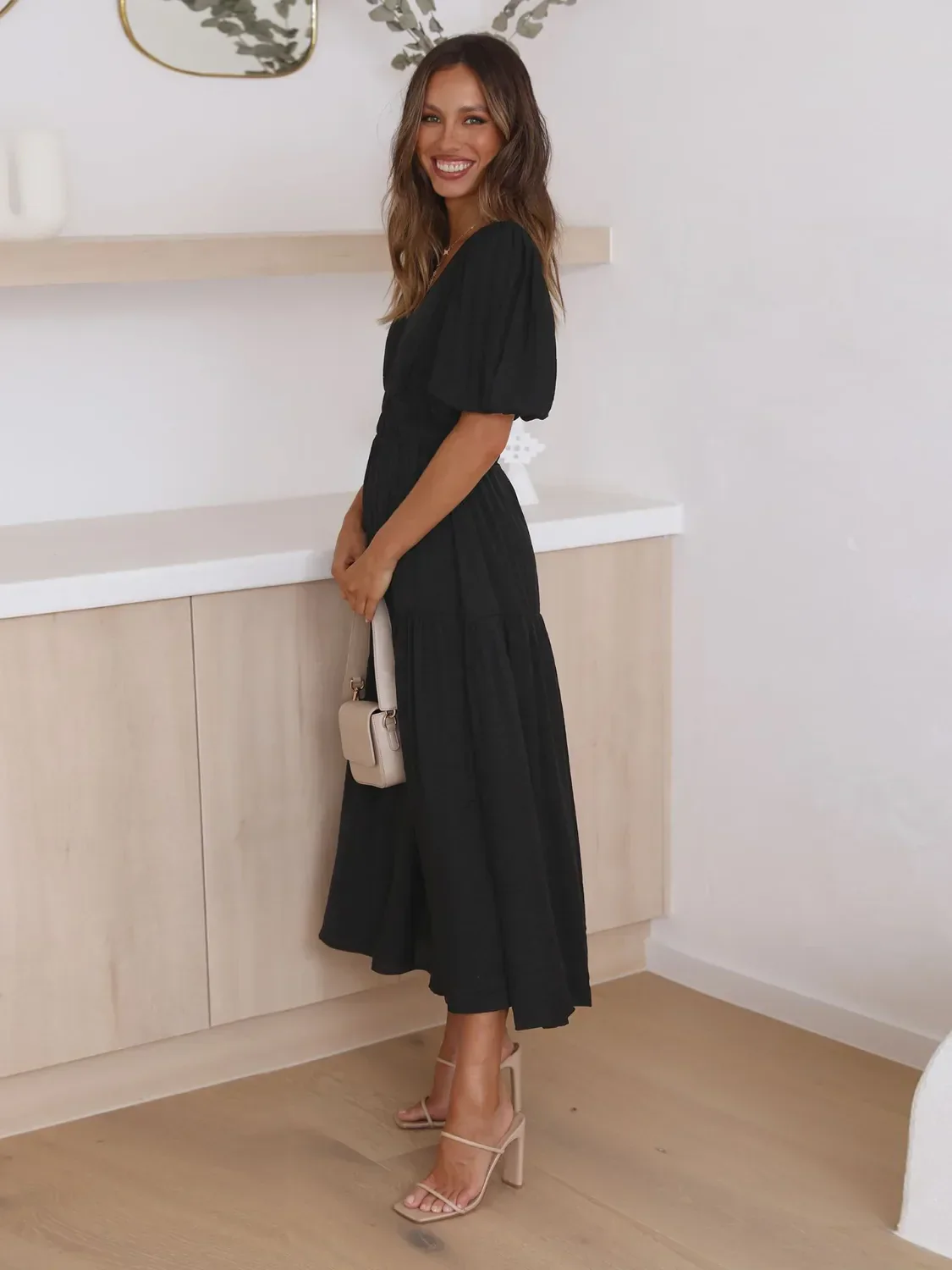 Tiered Surplice Half Sleeve Midi Dress - Image 16