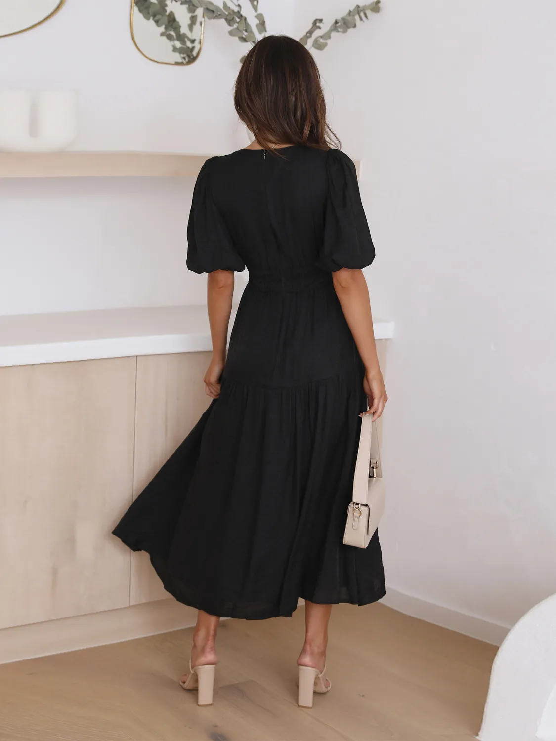 Tiered Surplice Half Sleeve Midi Dress - Image 17