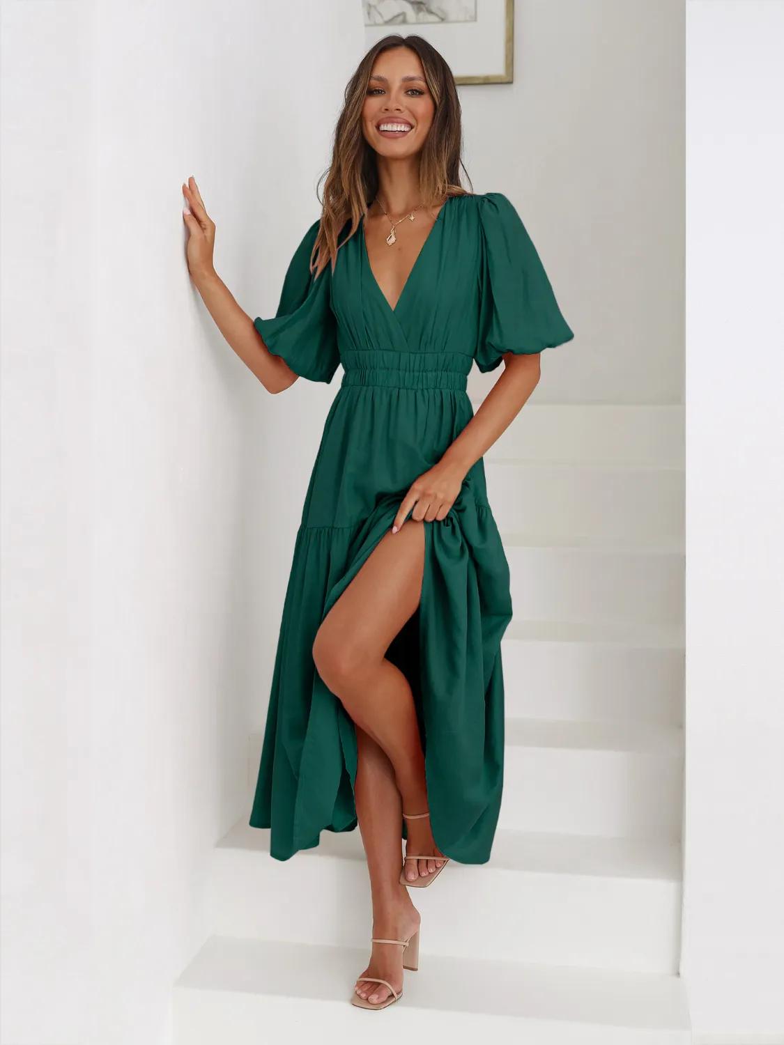 Tiered Surplice Half Sleeve Midi Dress - Image 6