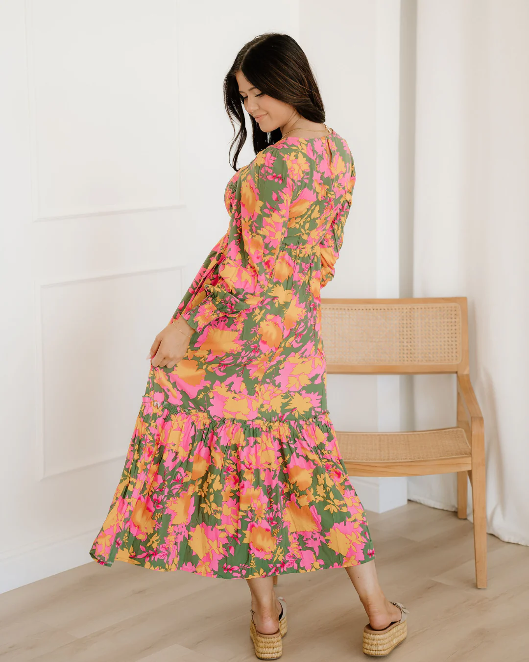 Tinsley Floral Puff Sleeve Smocked Bodice Frill Tiered Dress - Image 10