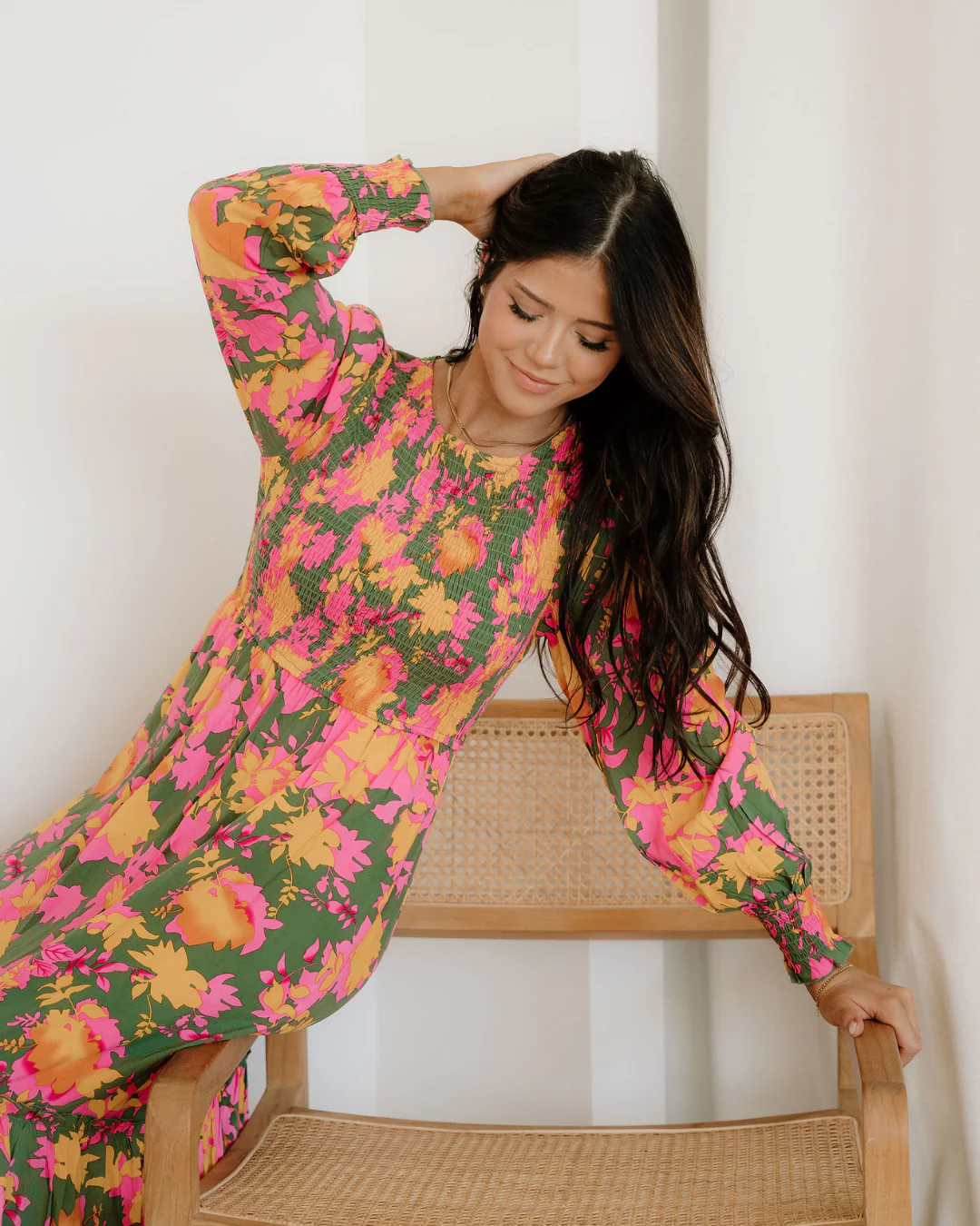Tinsley Floral Puff Sleeve Smocked Bodice Frill Tiered Dress - Image 5