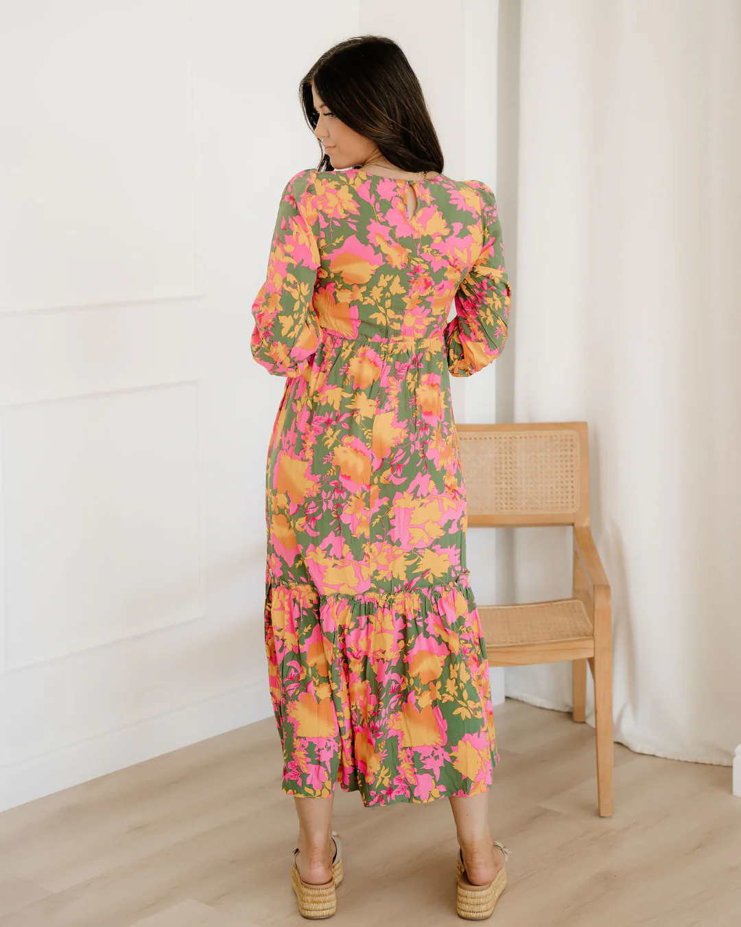 Tinsley Floral Puff Sleeve Smocked Bodice Frill Tiered Dress - Image 9