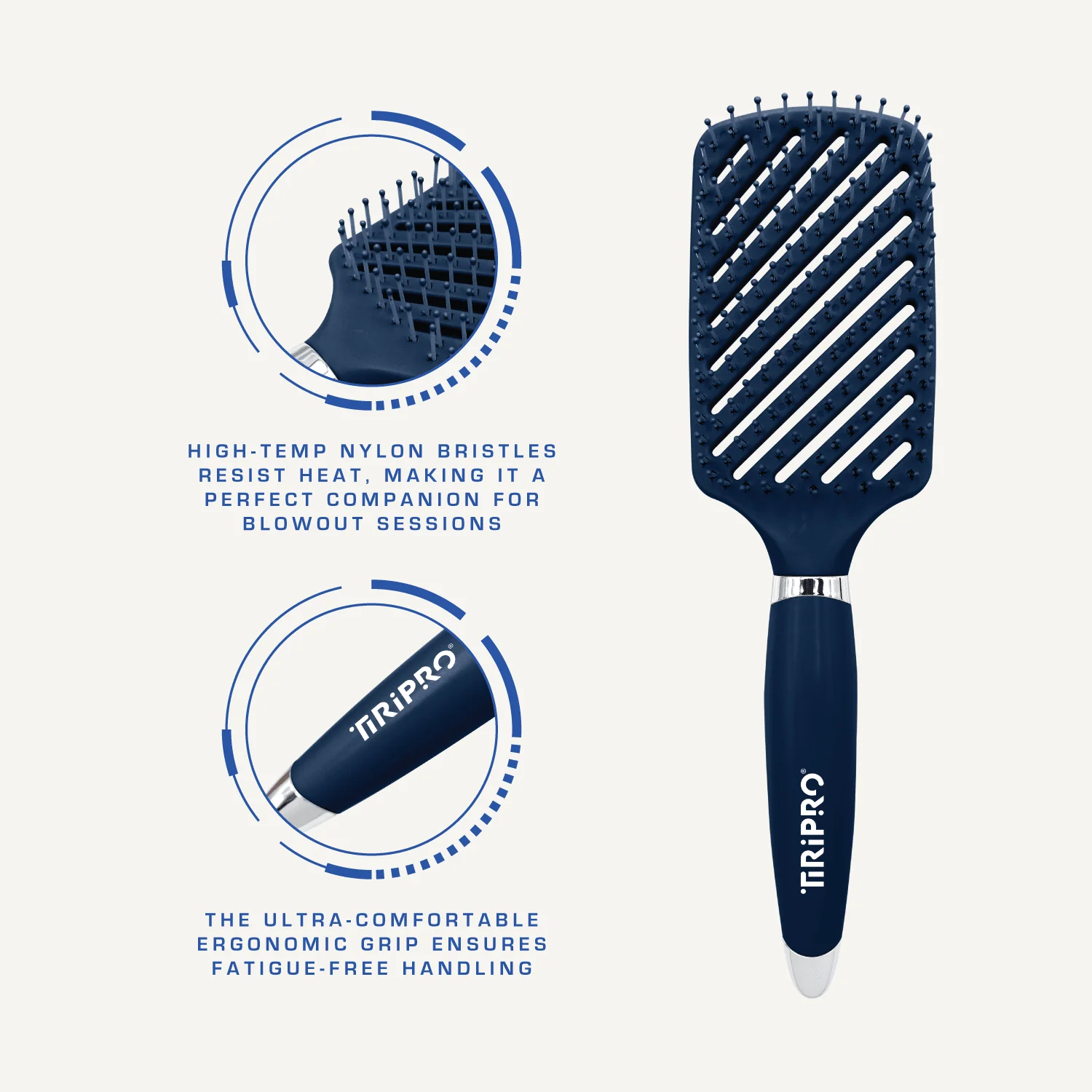 TIRI-PRO - Detangling Paddle Brush for Hair – Anti-Frizz Nylon Bristle Brush - Image 2