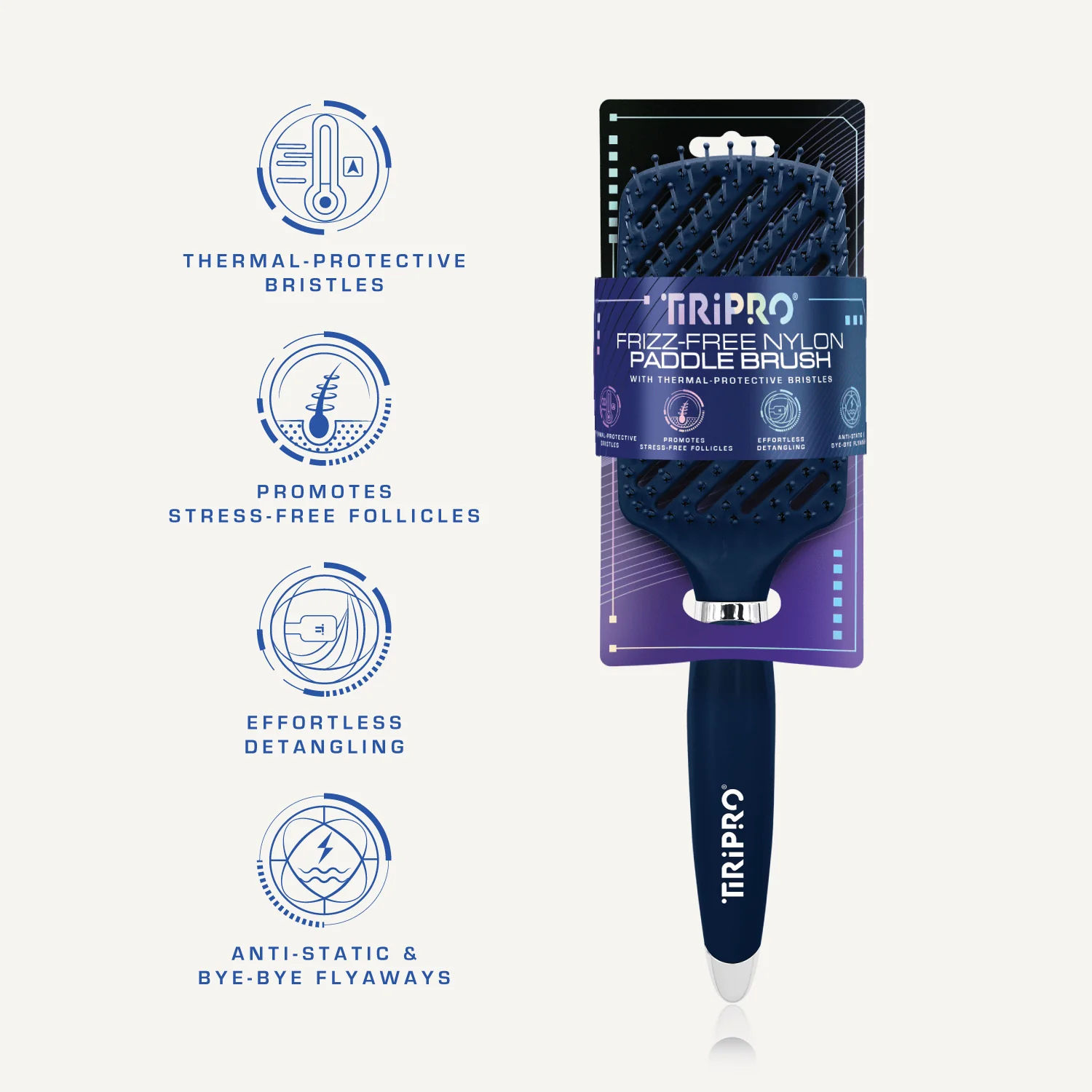 TIRI-PRO - Detangling Paddle Brush for Hair – Anti-Frizz Nylon Bristle Brush - Image 4