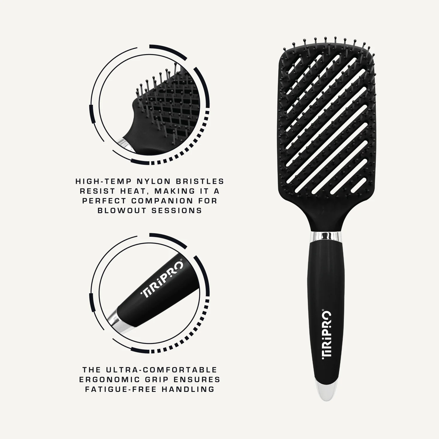 TIRI-PRO - Detangling Paddle Brush for Hair – Anti-Frizz Nylon Bristle Brush - Image 9