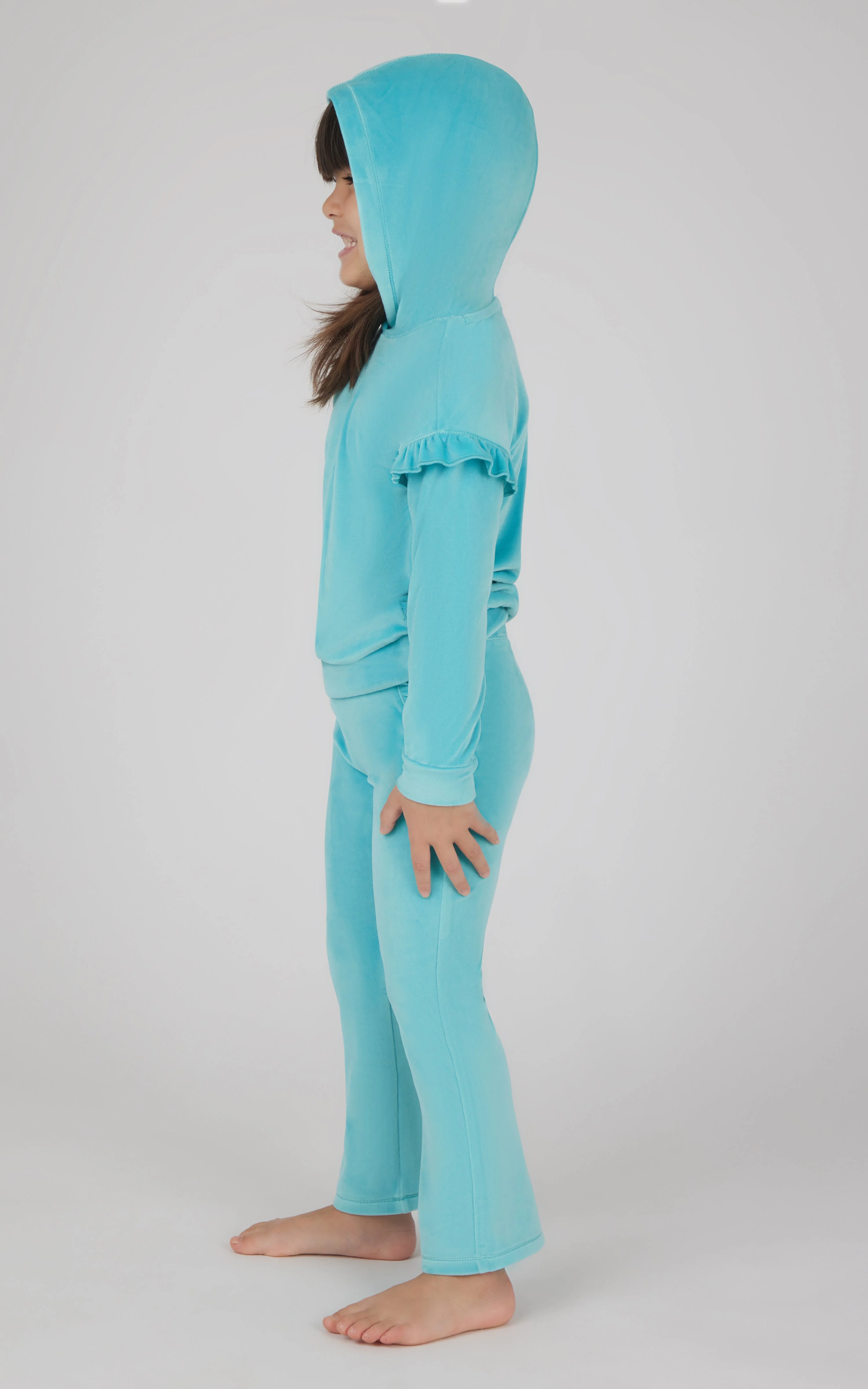 Toddler Girls 2 PC Velour Ruffle Hoodie and Flare Leg Pant Set - Image 2