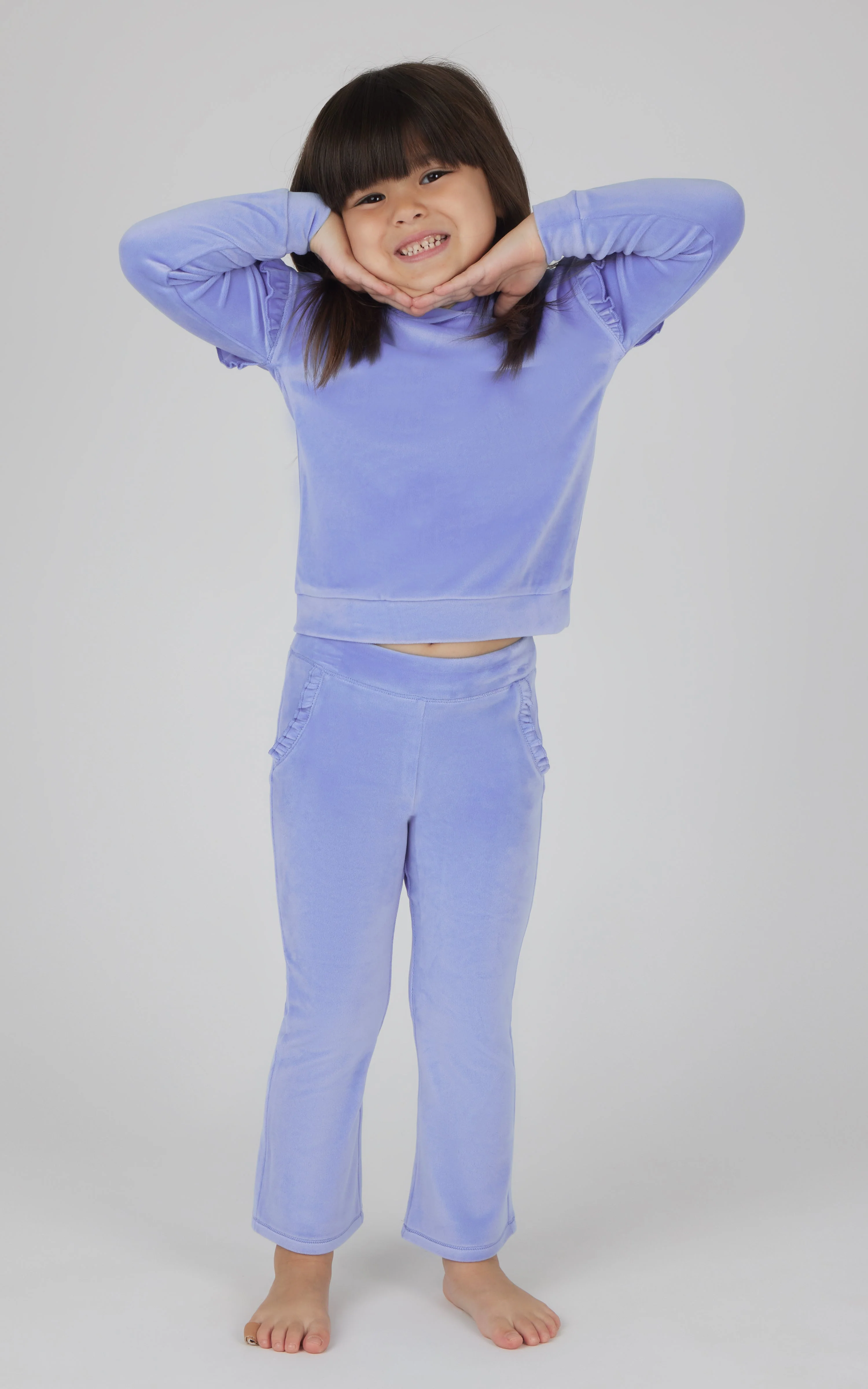 Toddler Girls 2 PC Velour Ruffle Hoodie and Flare Leg Pant Set - Image 7