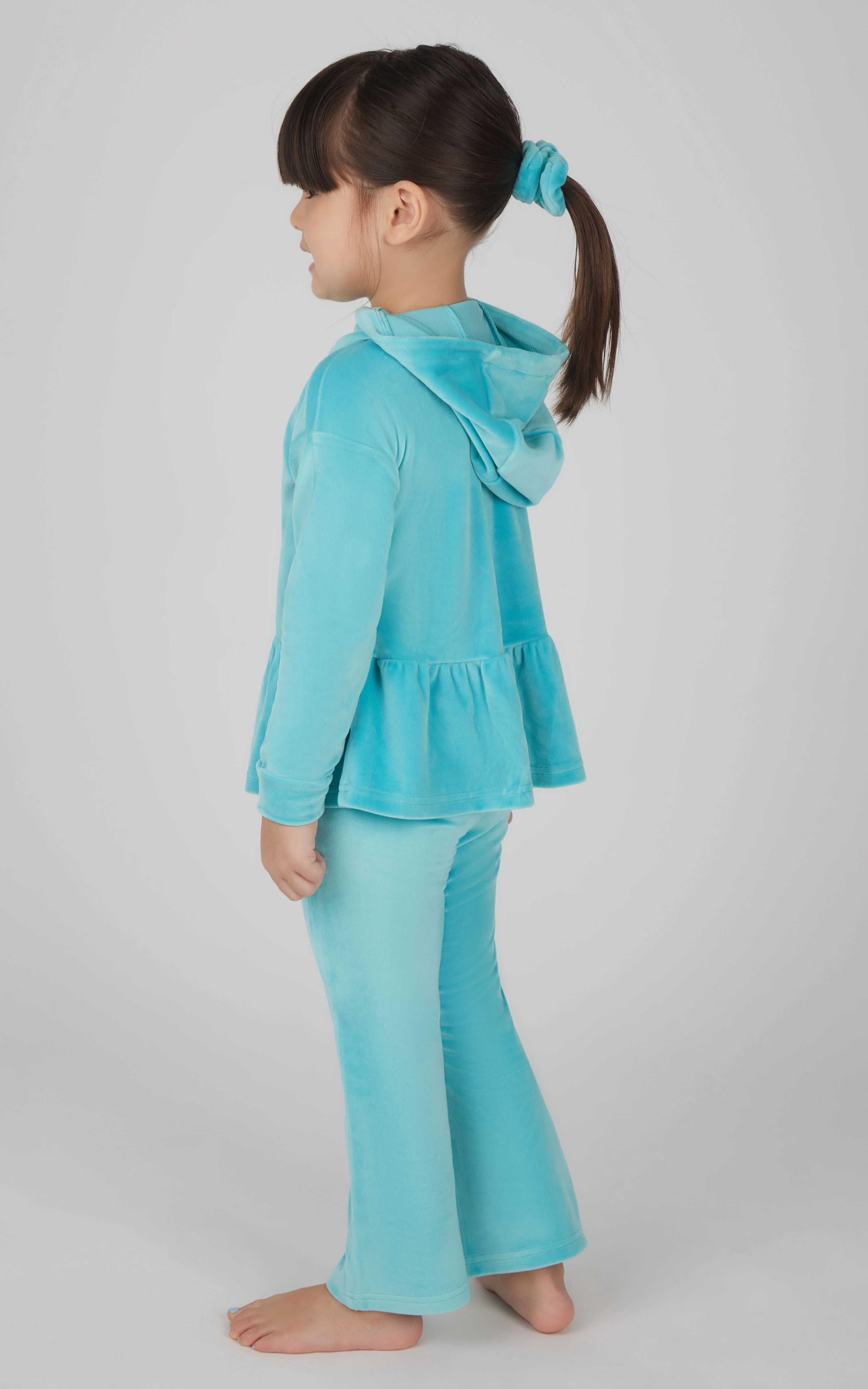 Toddler Girls Velour Hoodie Jacket & Flare Pant & Scrunchie Set - Image 17