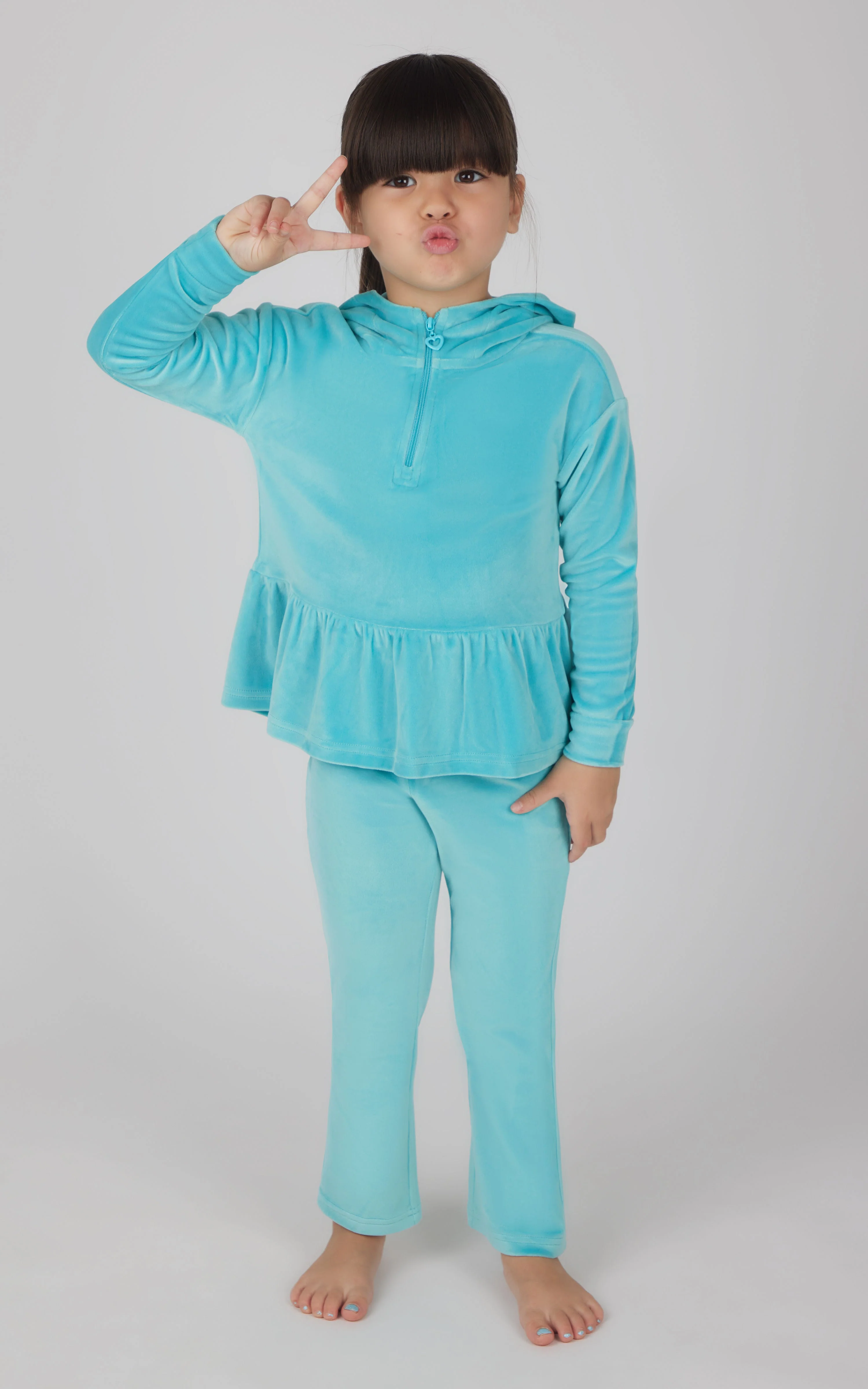 Toddler Girls Velour Hoodie Jacket & Flare Pant & Scrunchie Set - Image 9