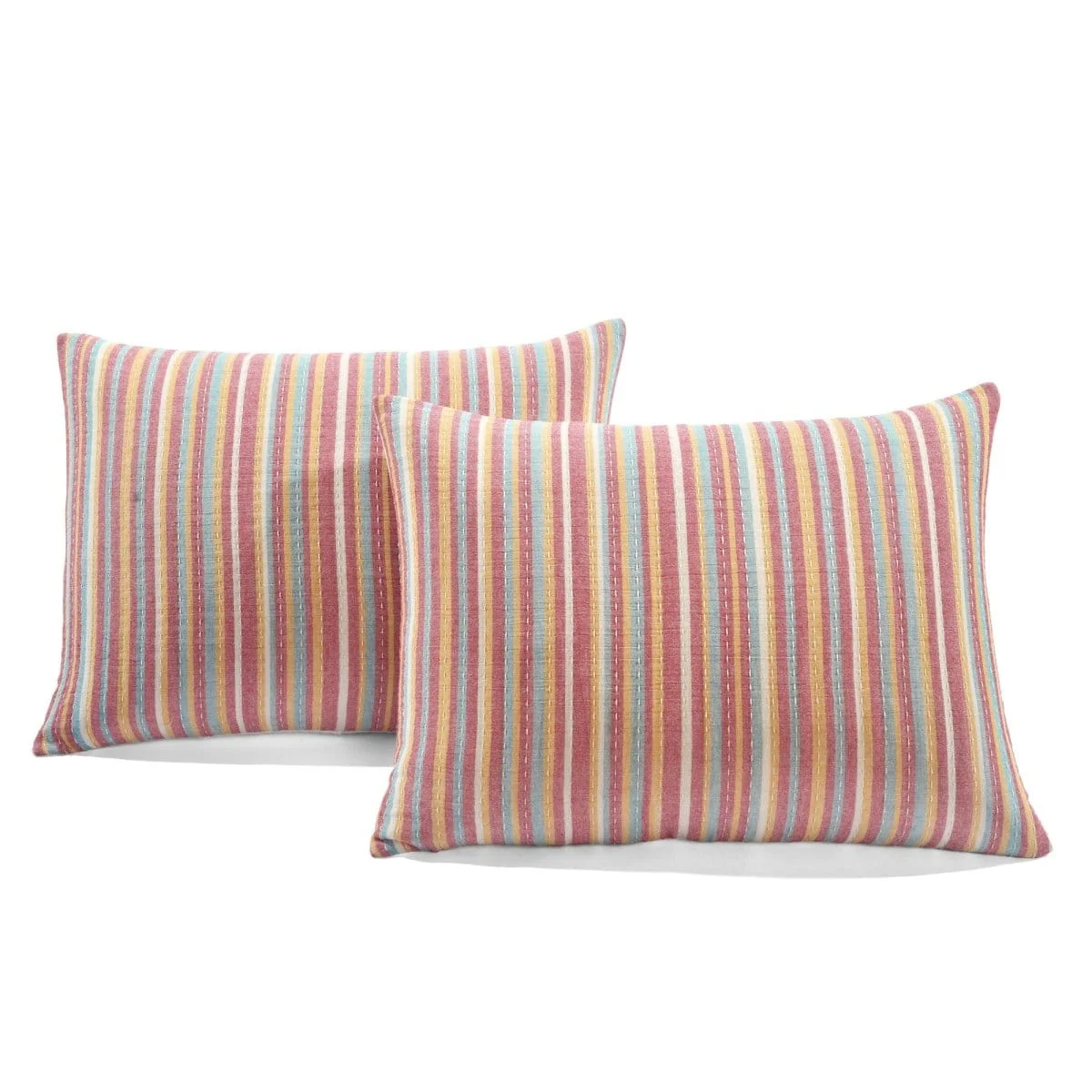 Tracy Stripe Pick Stitch Kantha Yarn Dyed Cotton Woven Quilt/Coverlet Set - Image 5