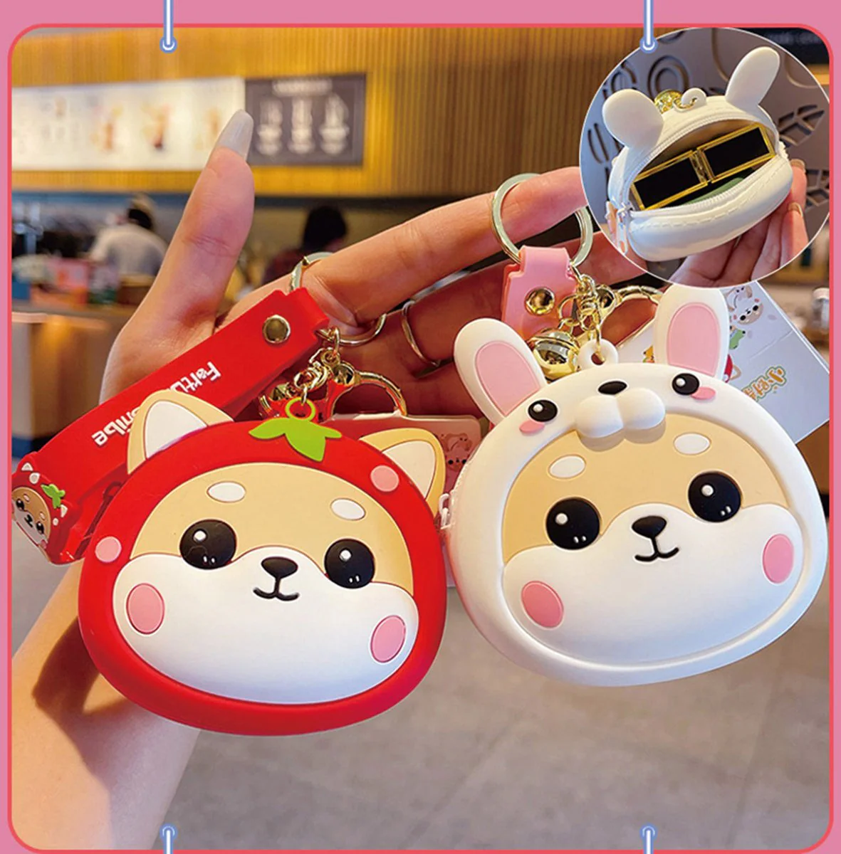 Trendy Shiba Inu Coin Pouch with Keyring and Zipper Closure - Image 6