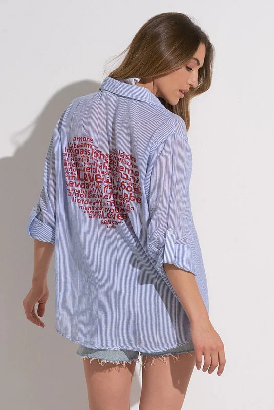 Tropical Button Down Blue White Heart - Image 2