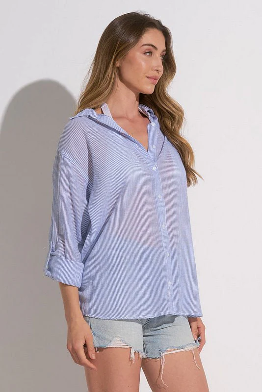 Tropical Button Down Blue White Heart - Image 3
