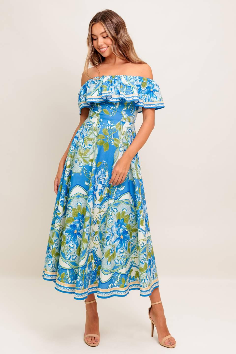Tropical Haze Powder Blue Woven Midi Dress - Image 4