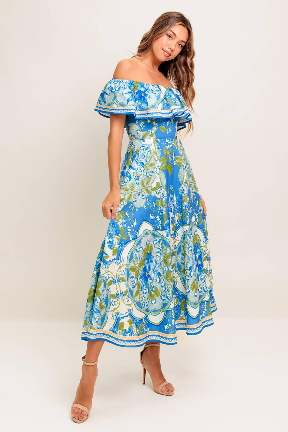 Tropical Haze Powder Blue Woven Midi Dress - Image 6
