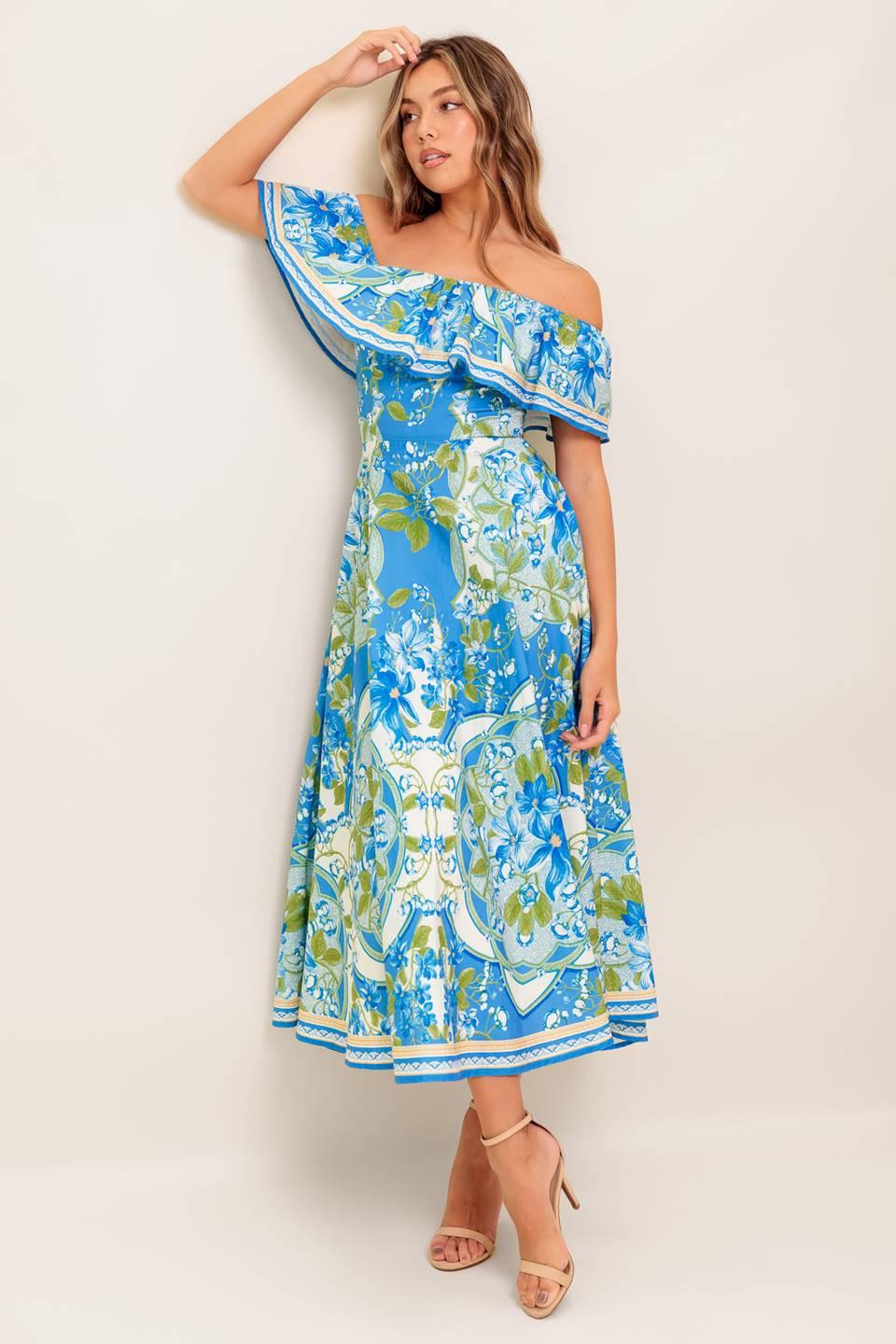 Tropical Haze Powder Blue Woven Midi Dress - Image 8